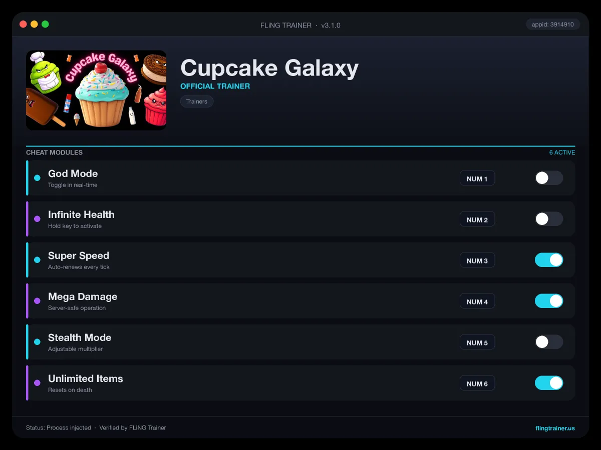 Cupcake Galaxy Trainer interface