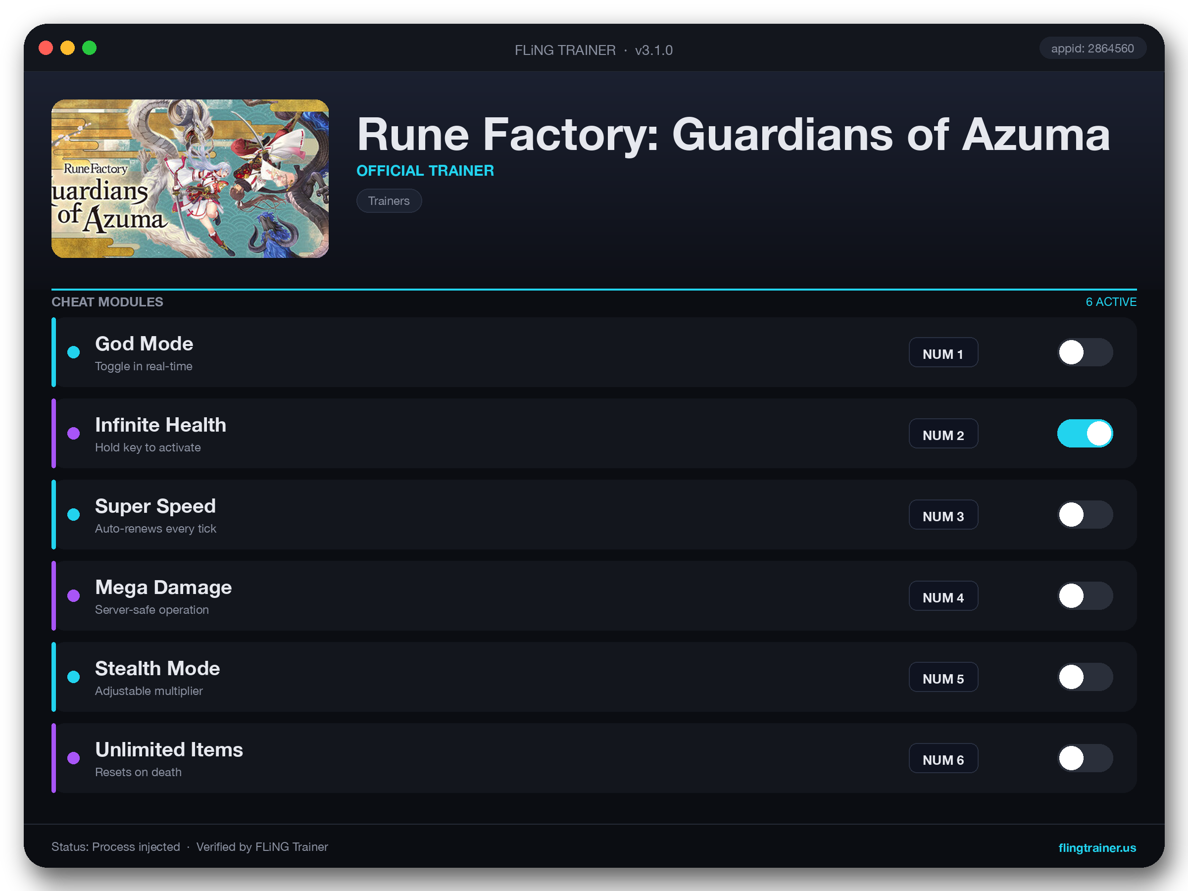 Rune Factory: Guardians of Azuma Trainer interface