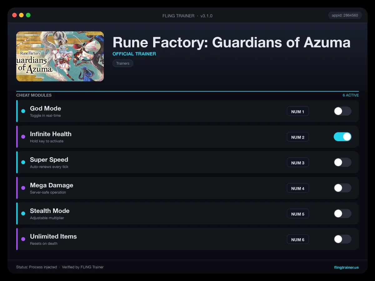 Rune Factory: Guardians of Azuma Trainer interface