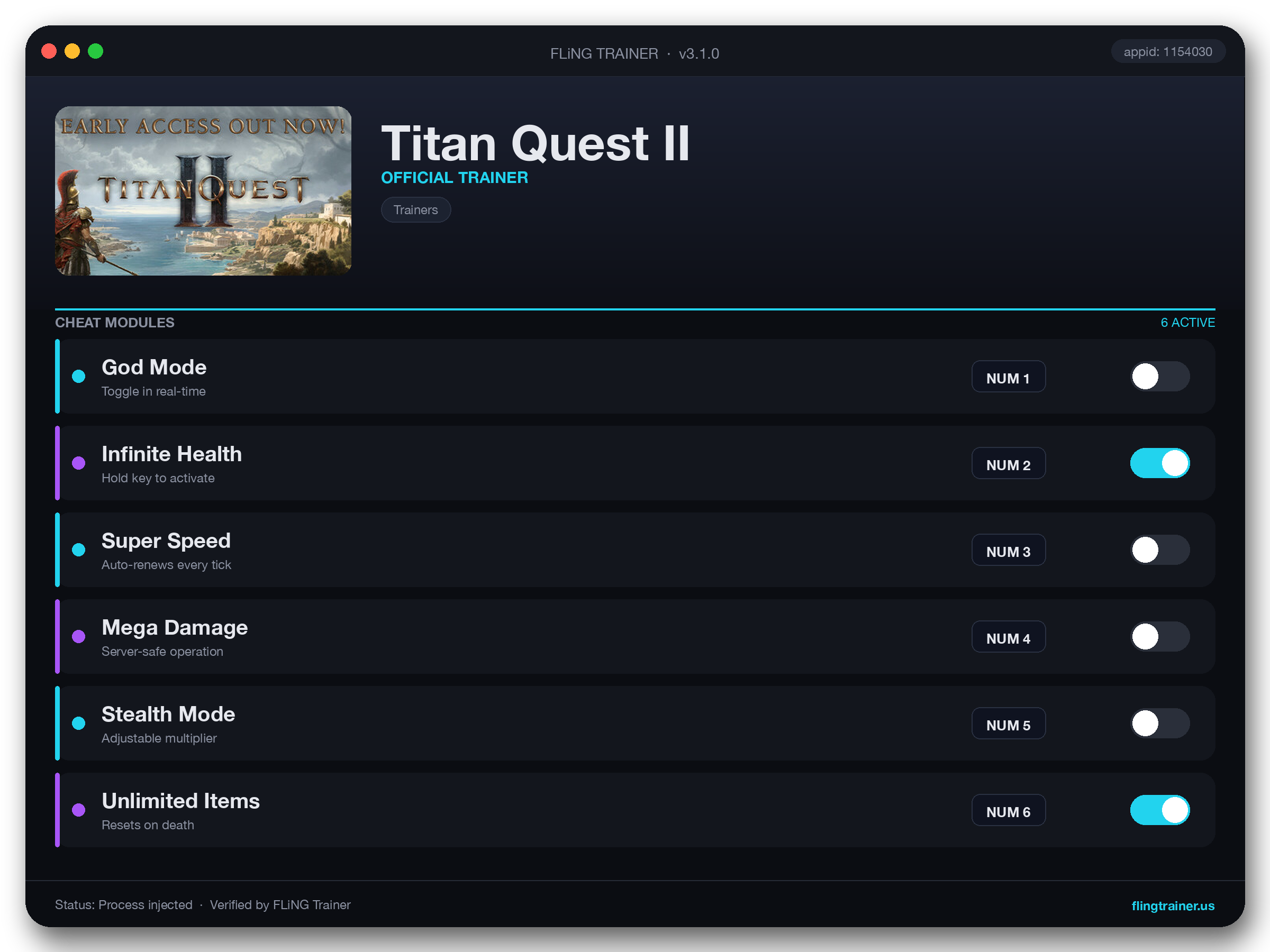 Titan Quest II Trainer interface