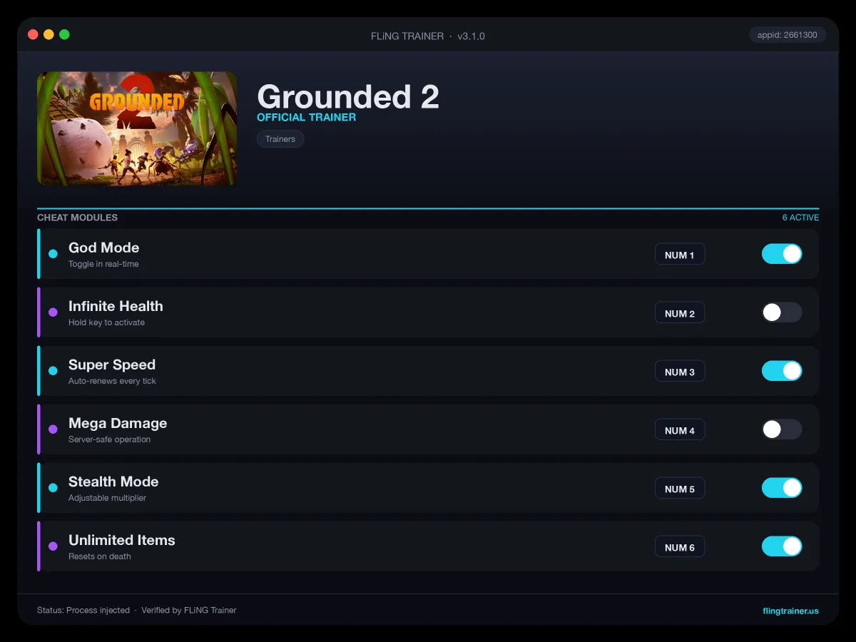 Grounded 2 Trainer interface