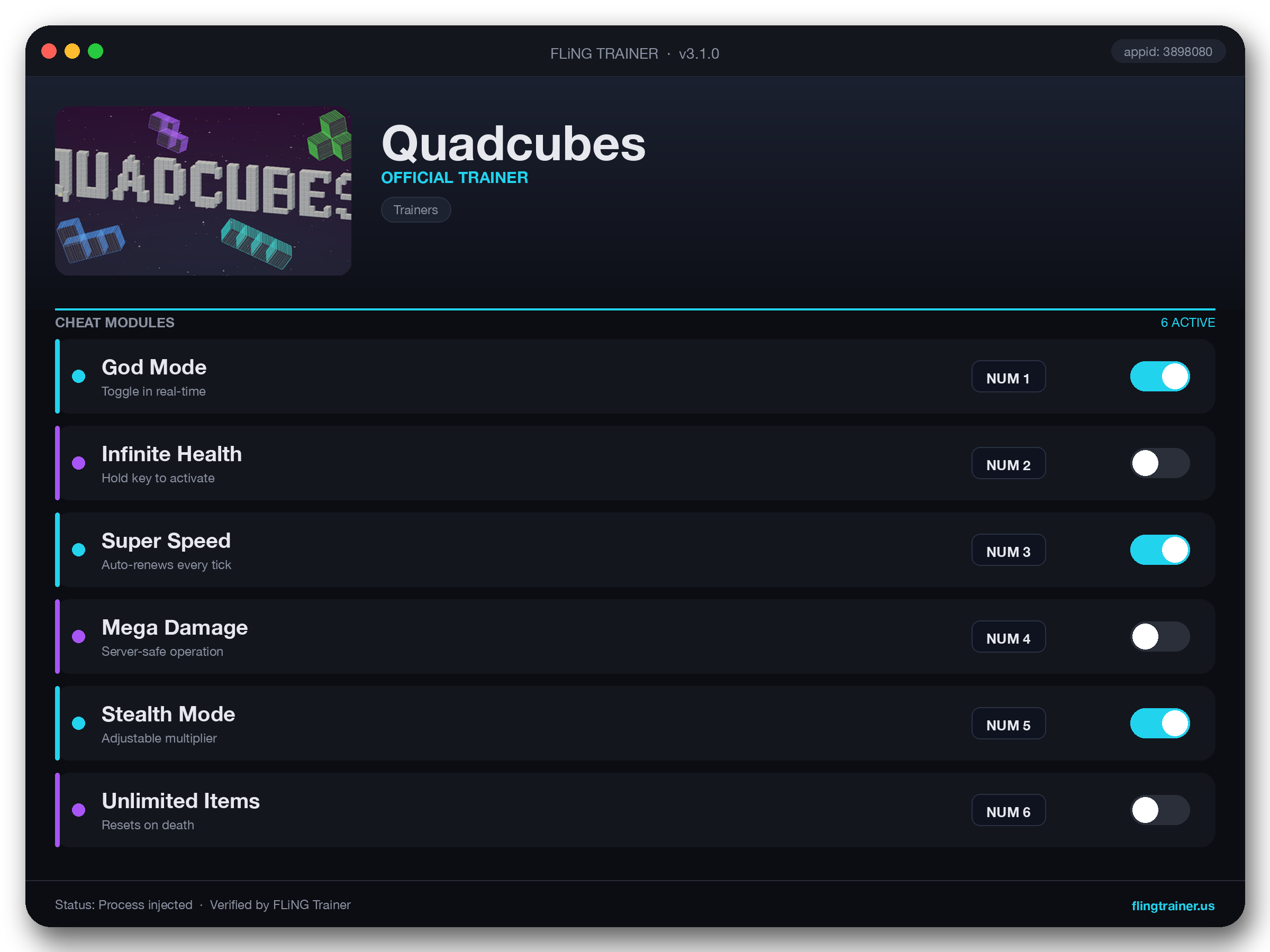 Quadcubes Trainer interface