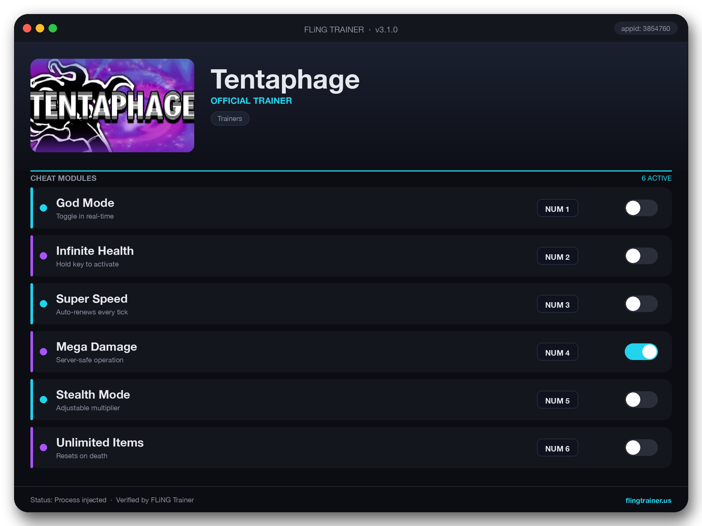 Tentaphage Trainer interface