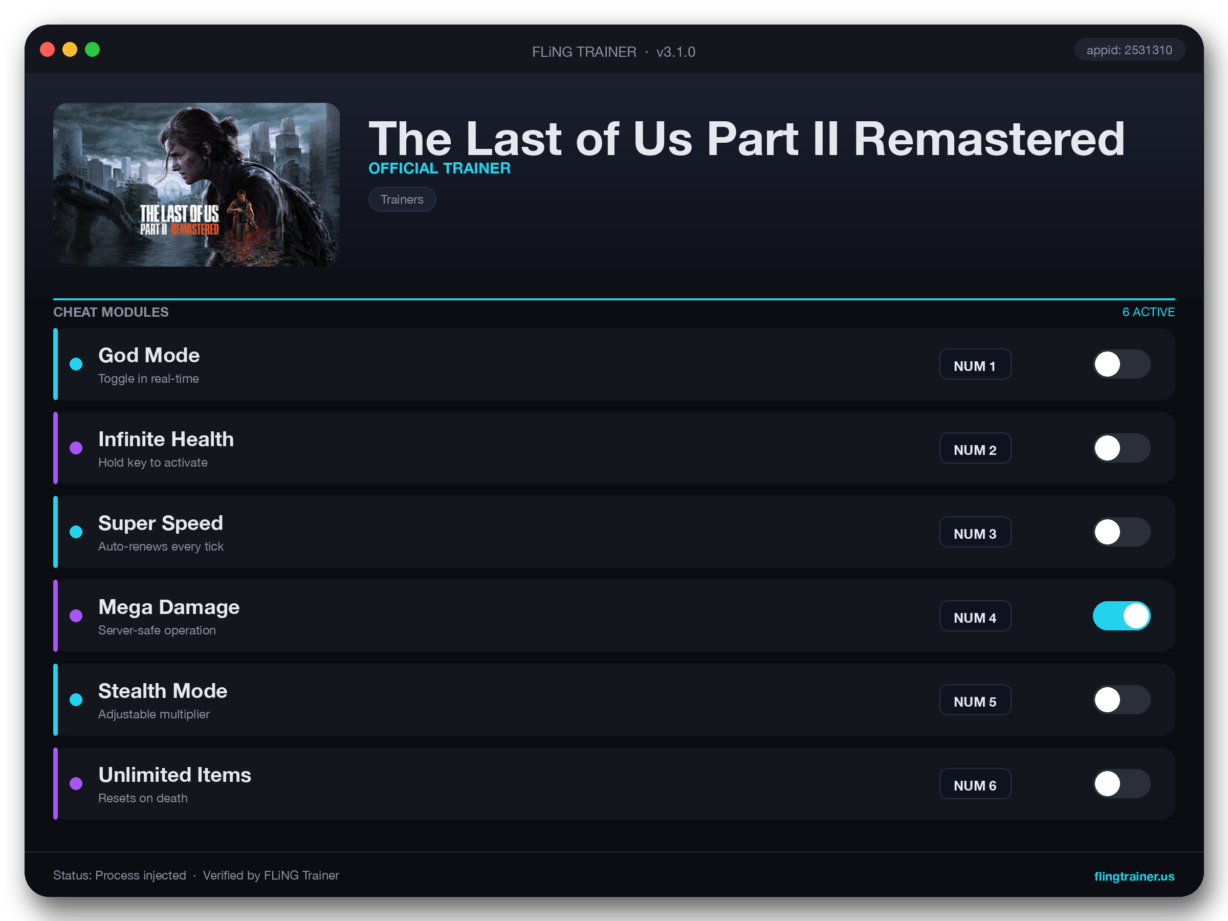 The Last of Us Part II Remastered Trainer interface