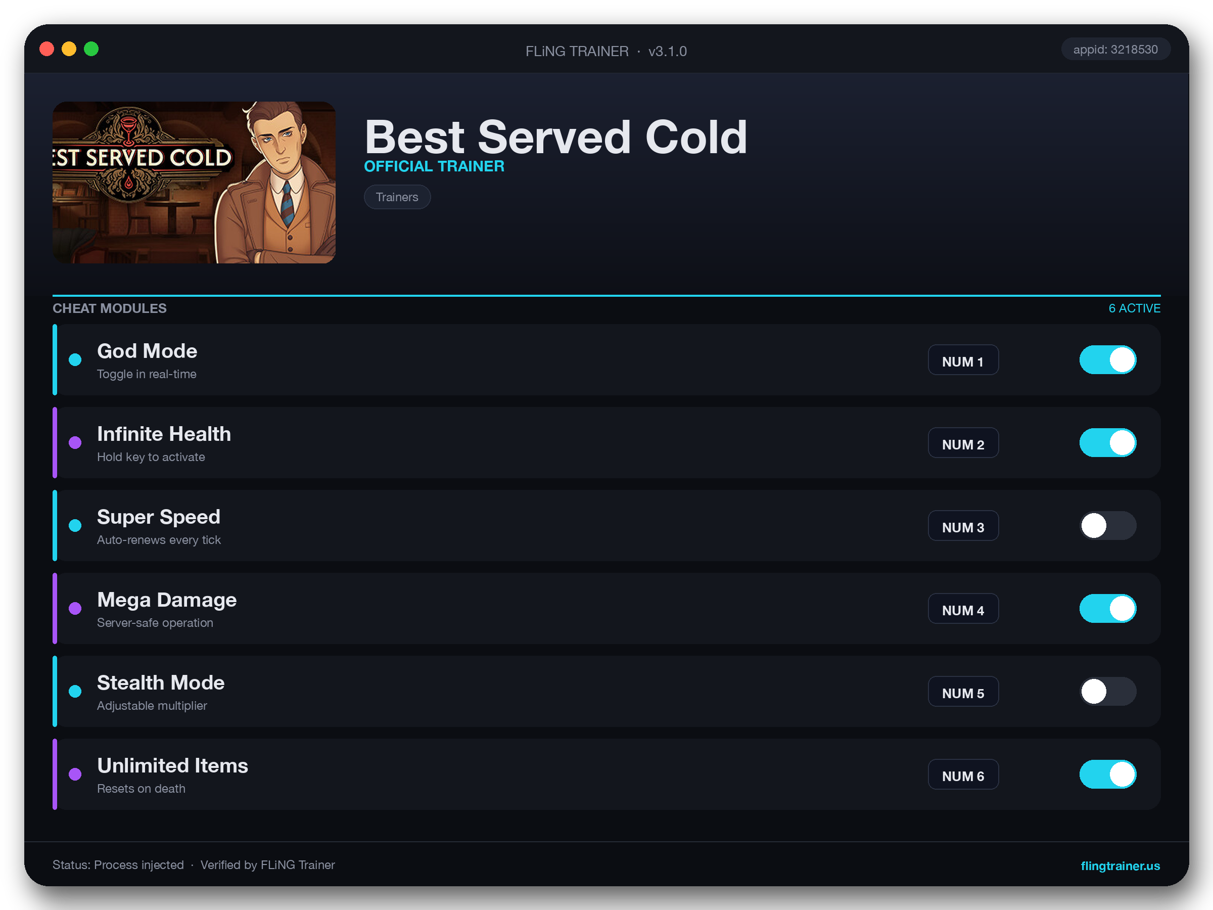 Best Served Cold Trainer interface