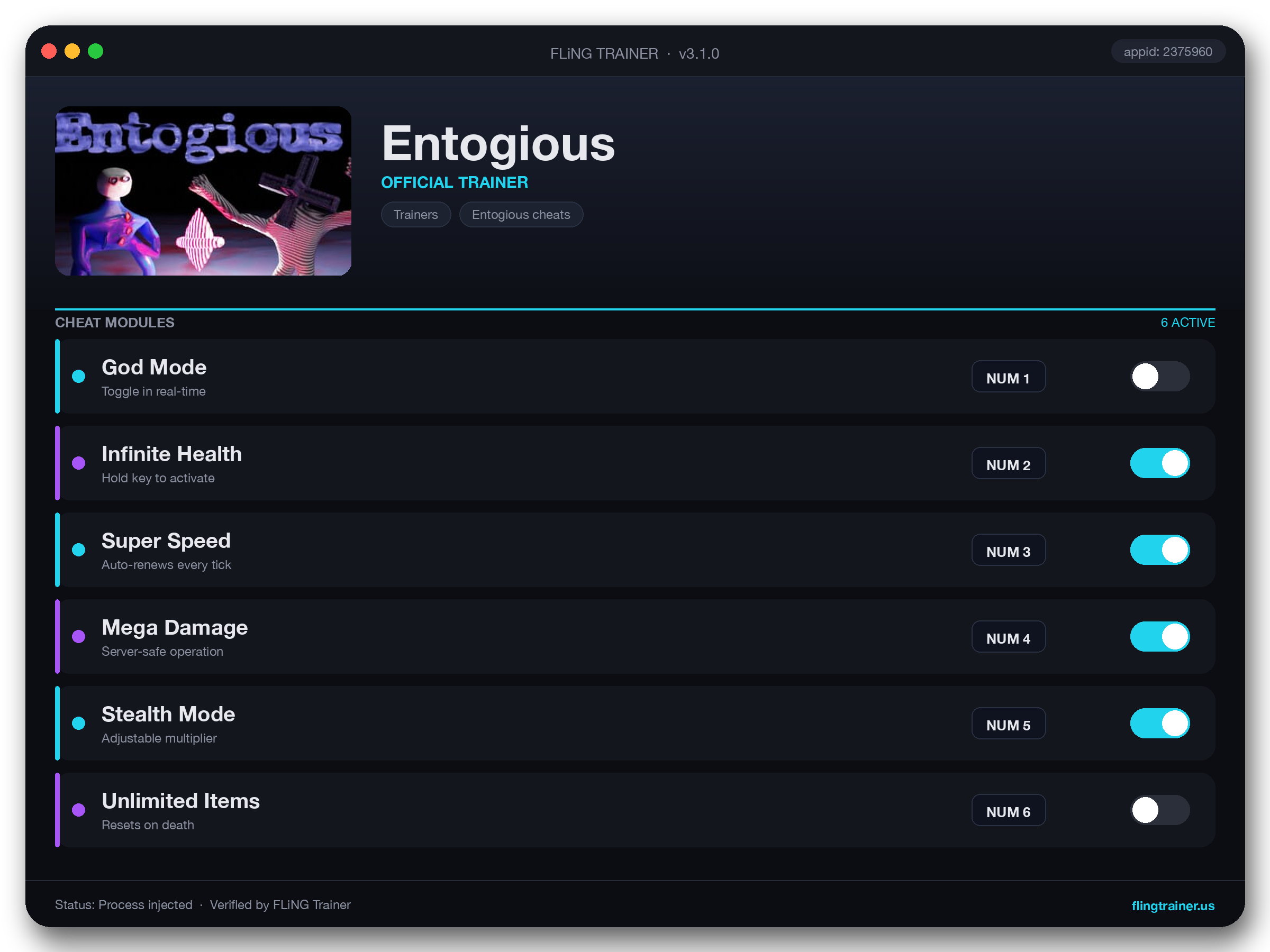 Entogious Trainer interface