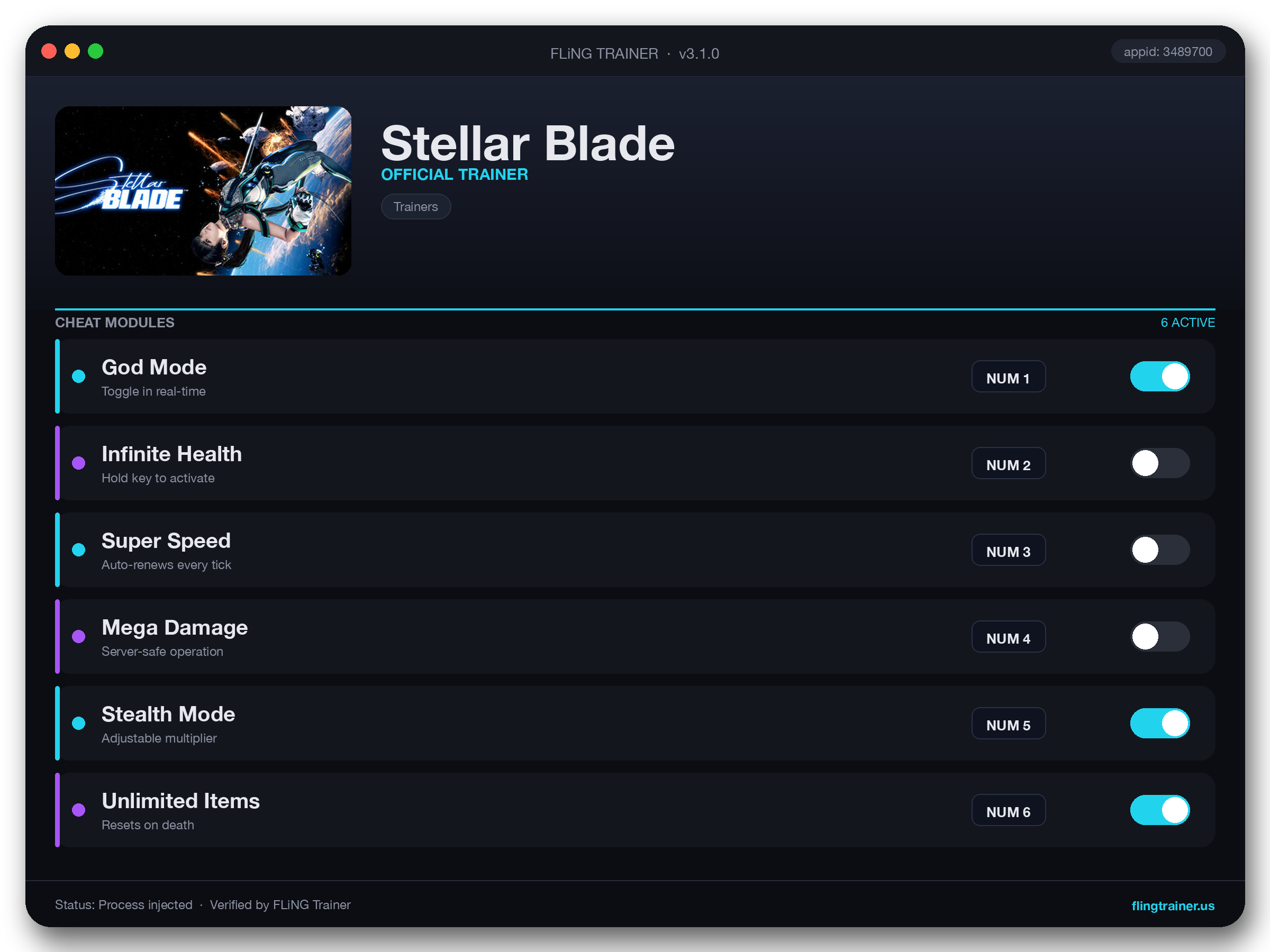 Stellar Blade Trainer interface