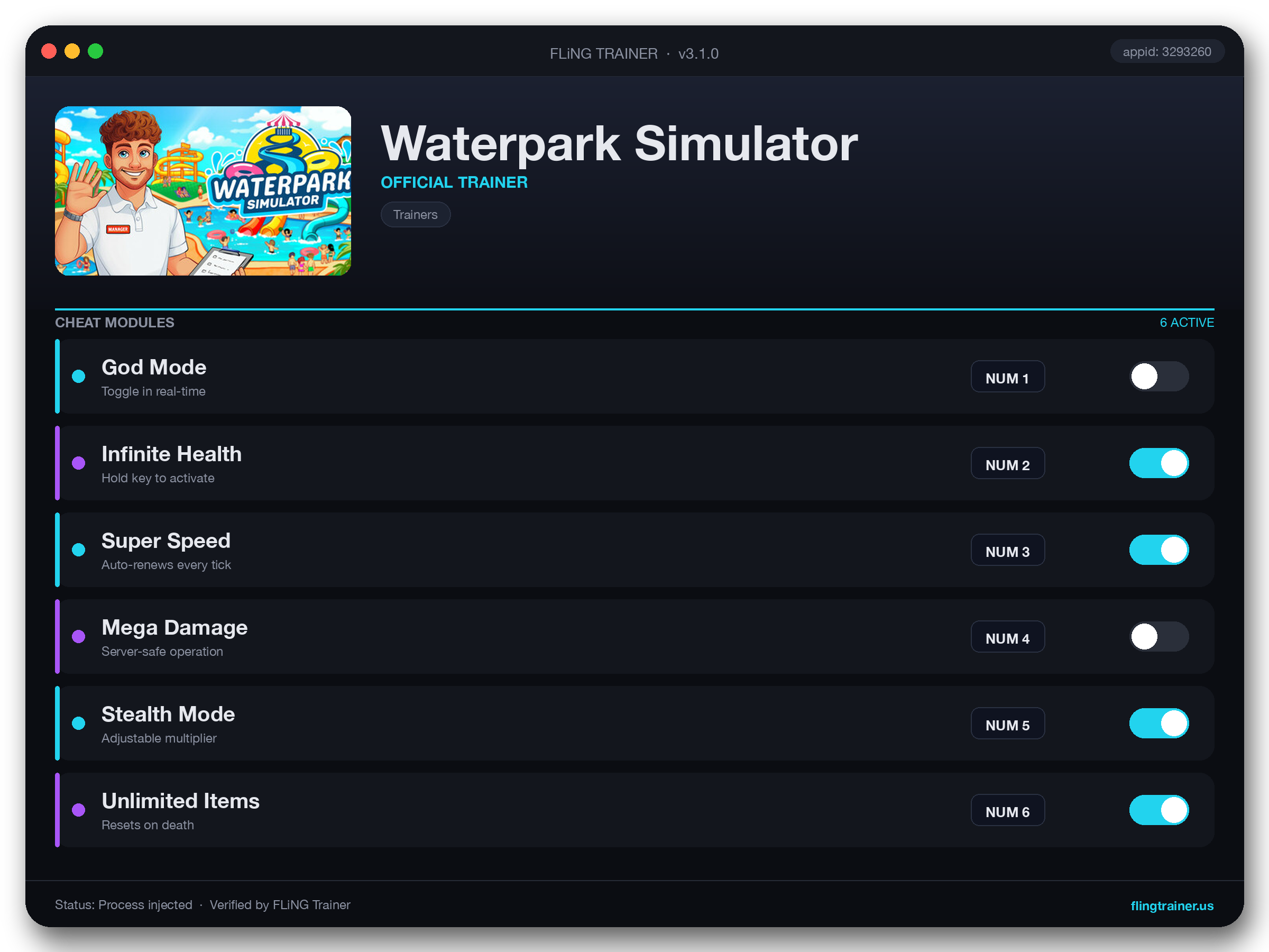 Waterpark Simulator Trainer interface
