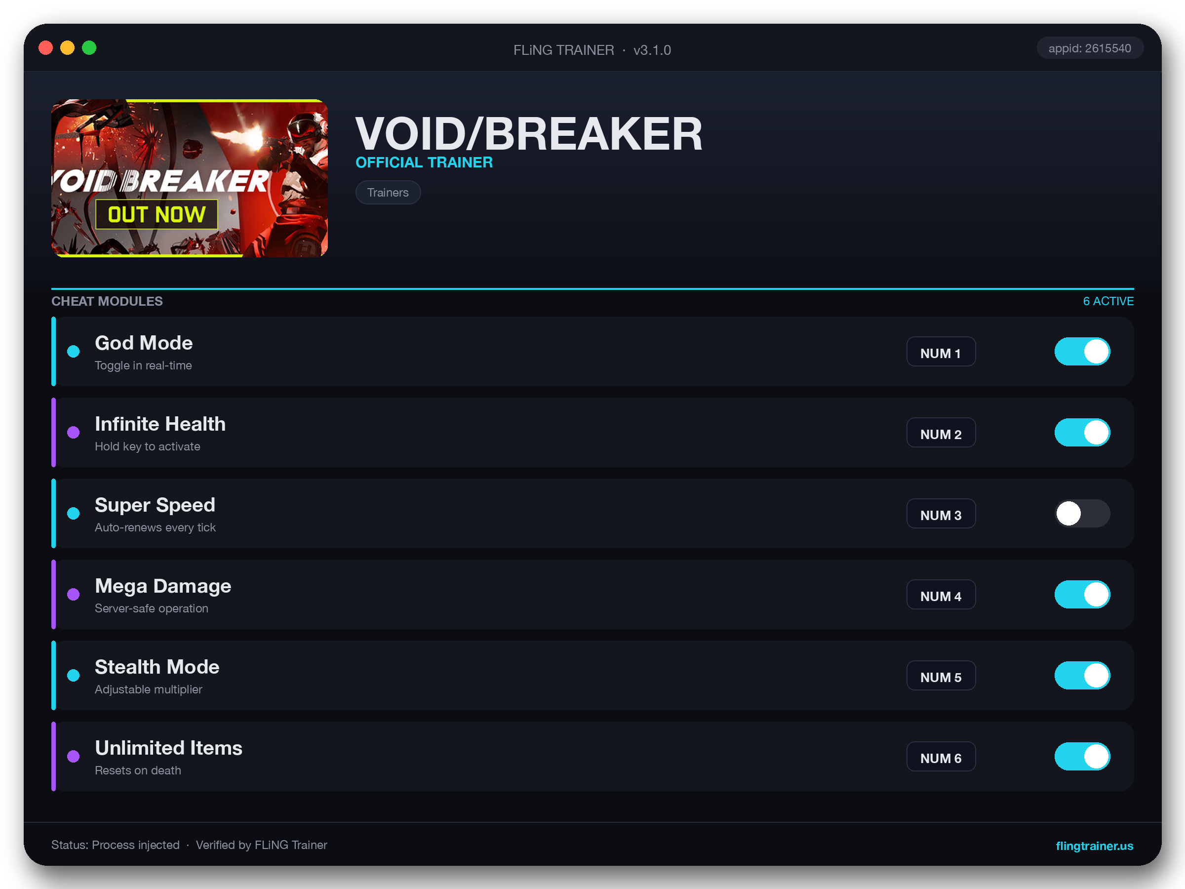 VOID/BREAKER Trainer interface