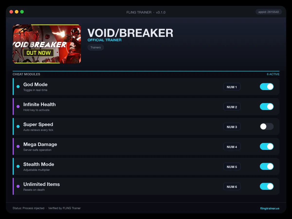 VOID/BREAKER Trainer interface