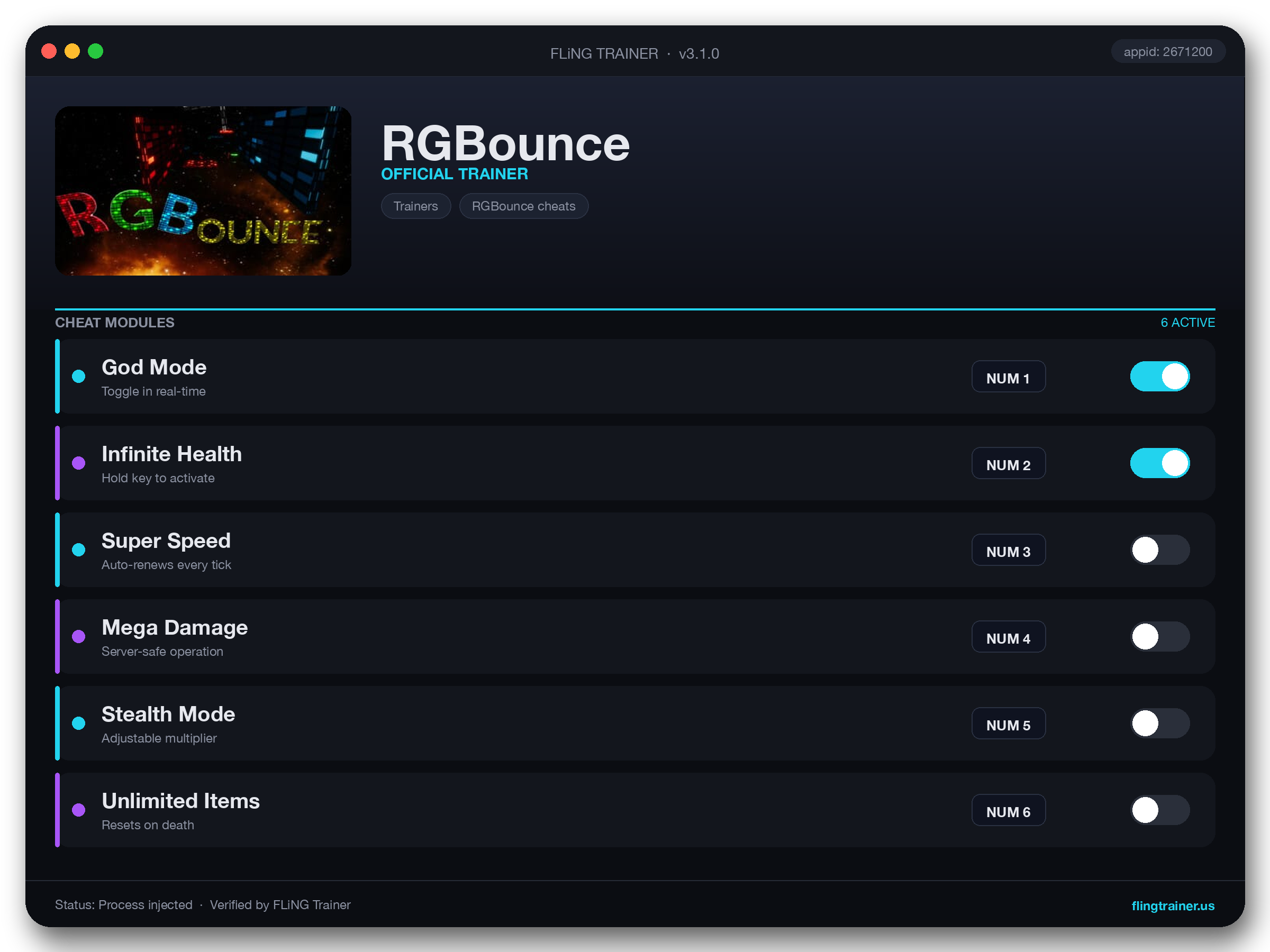 RGBounce Trainer interface