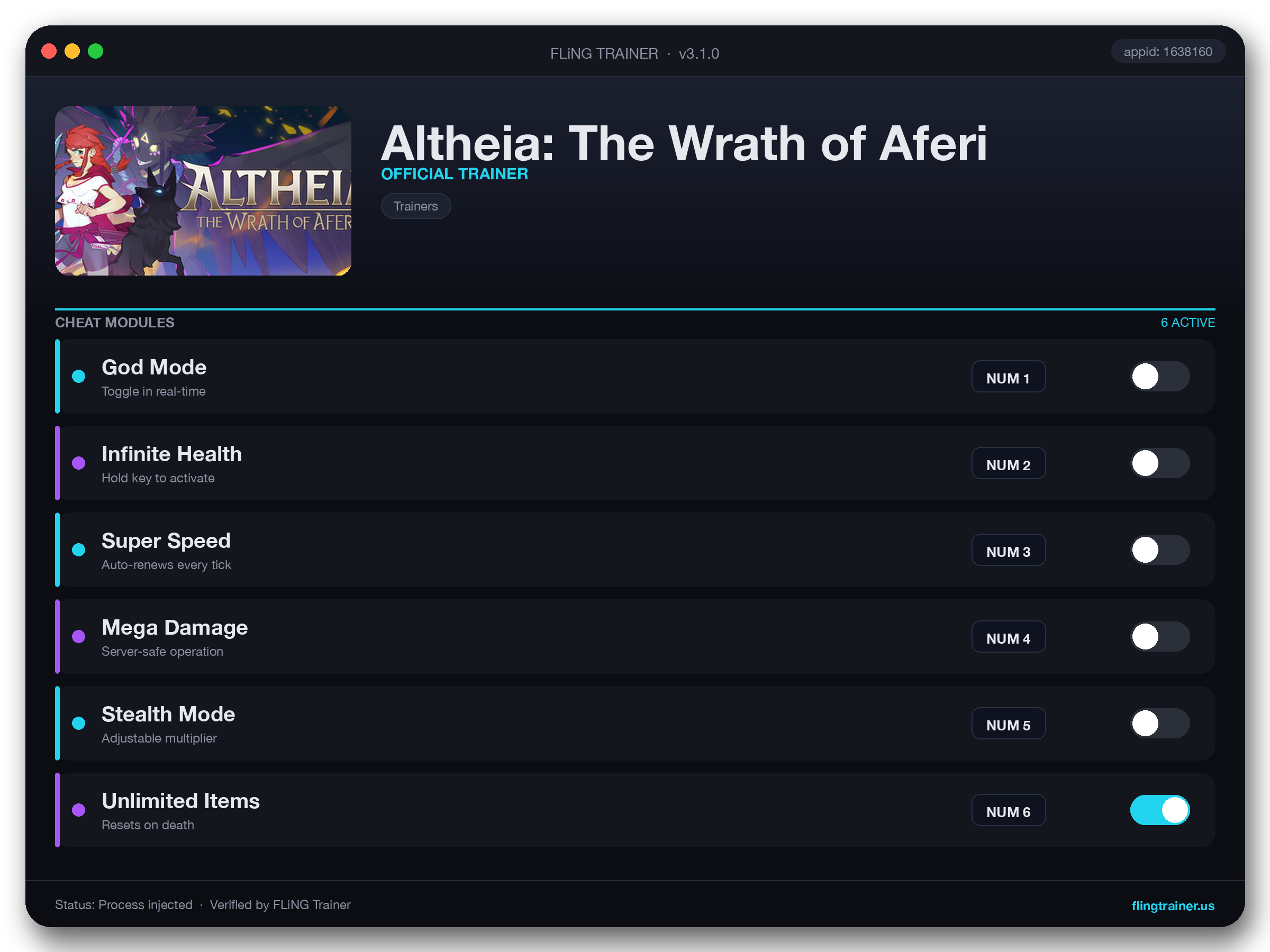 Altheia: The Wrath of Aferi Trainer interface