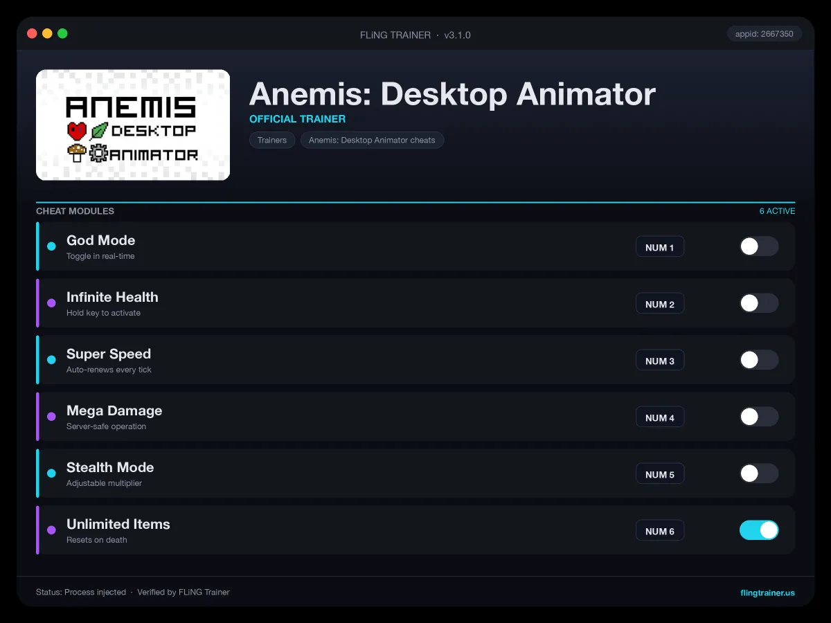Anemis: Desktop Animator Trainer interface