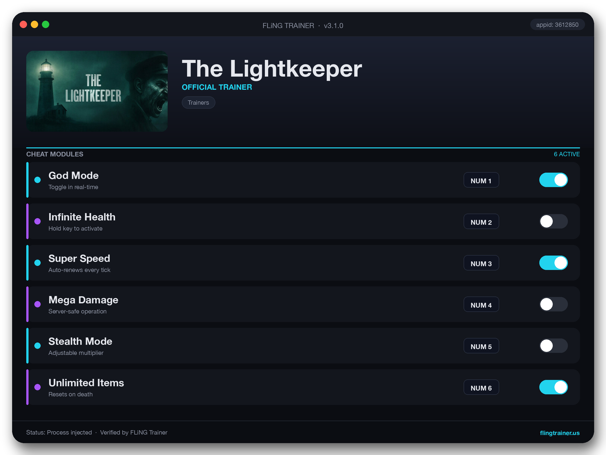 The Lightkeeper Trainer interface
