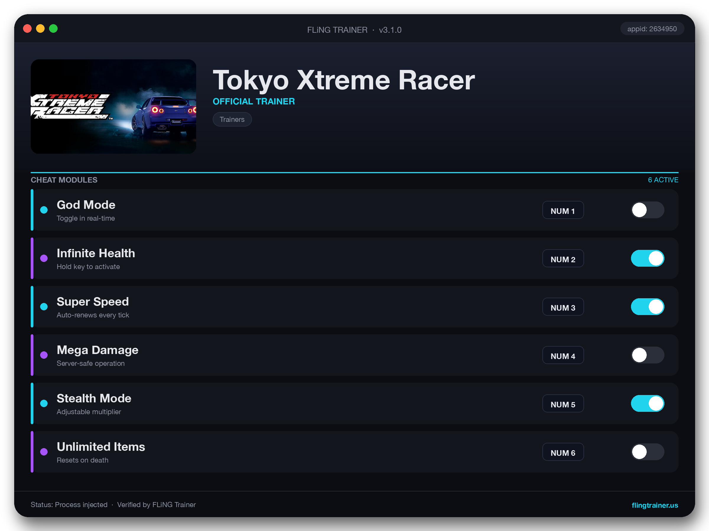 Tokyo Xtreme Racer Trainer interface