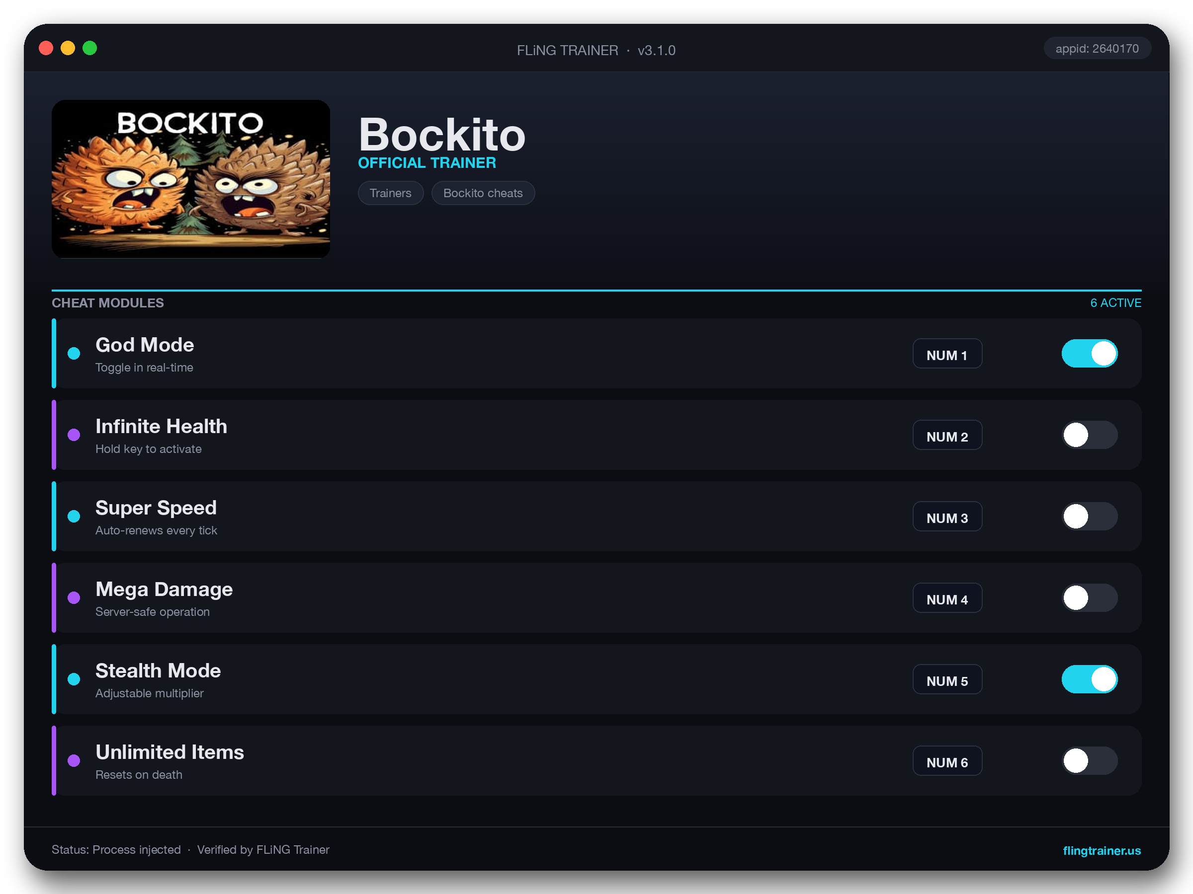 Bockito Trainer interface