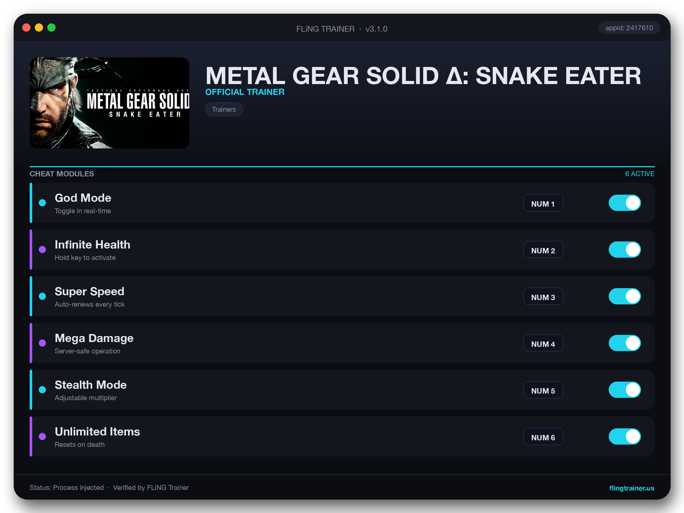 METAL GEAR SOLID Δ: SNAKE EATER Trainer interface