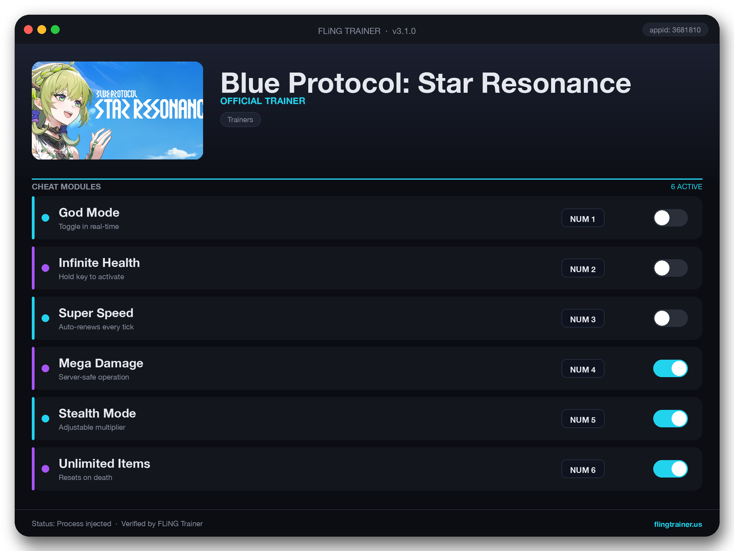 Blue Protocol: Star Resonance Trainer interface