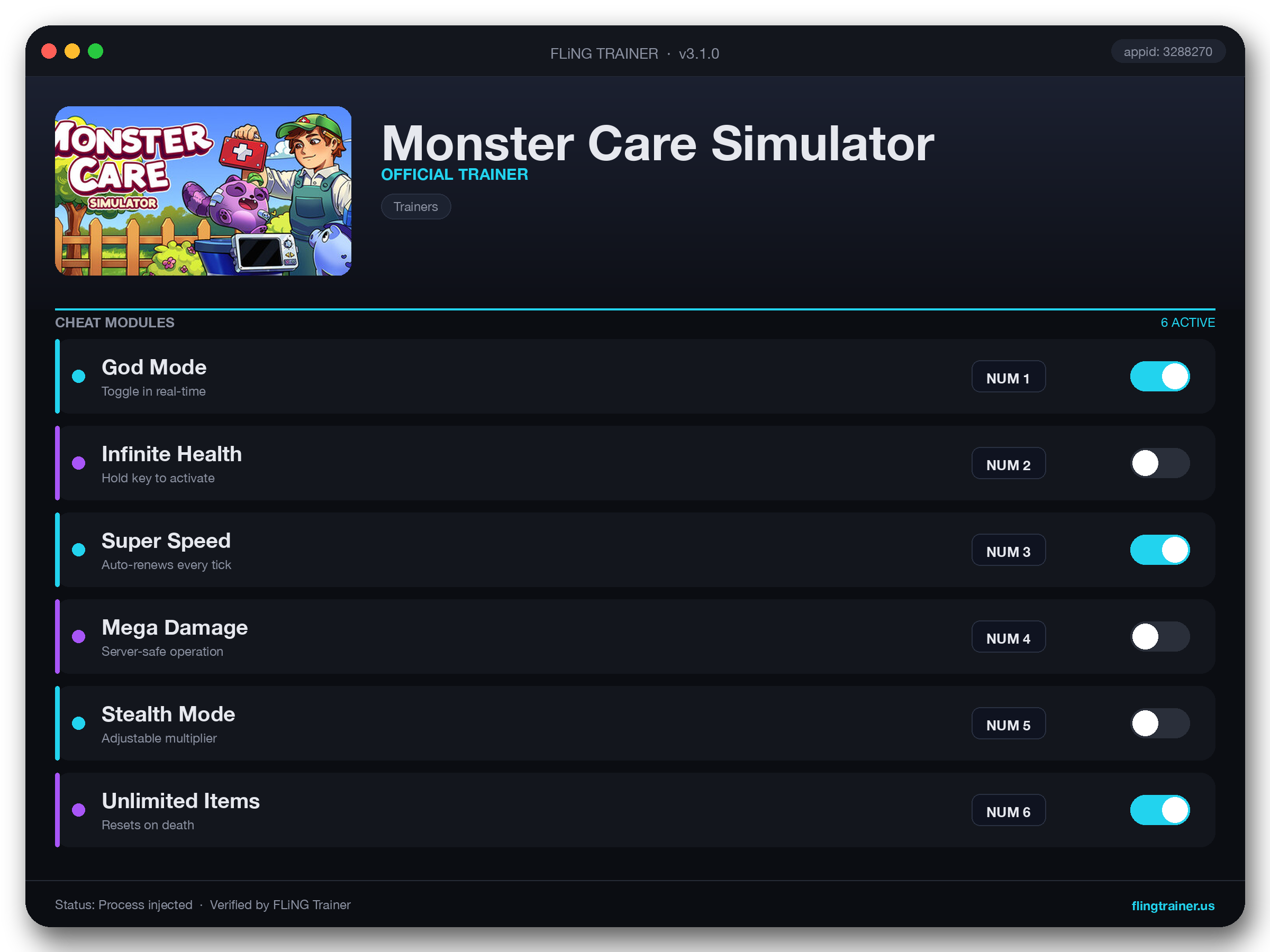 Monster Care Simulator Trainer interface
