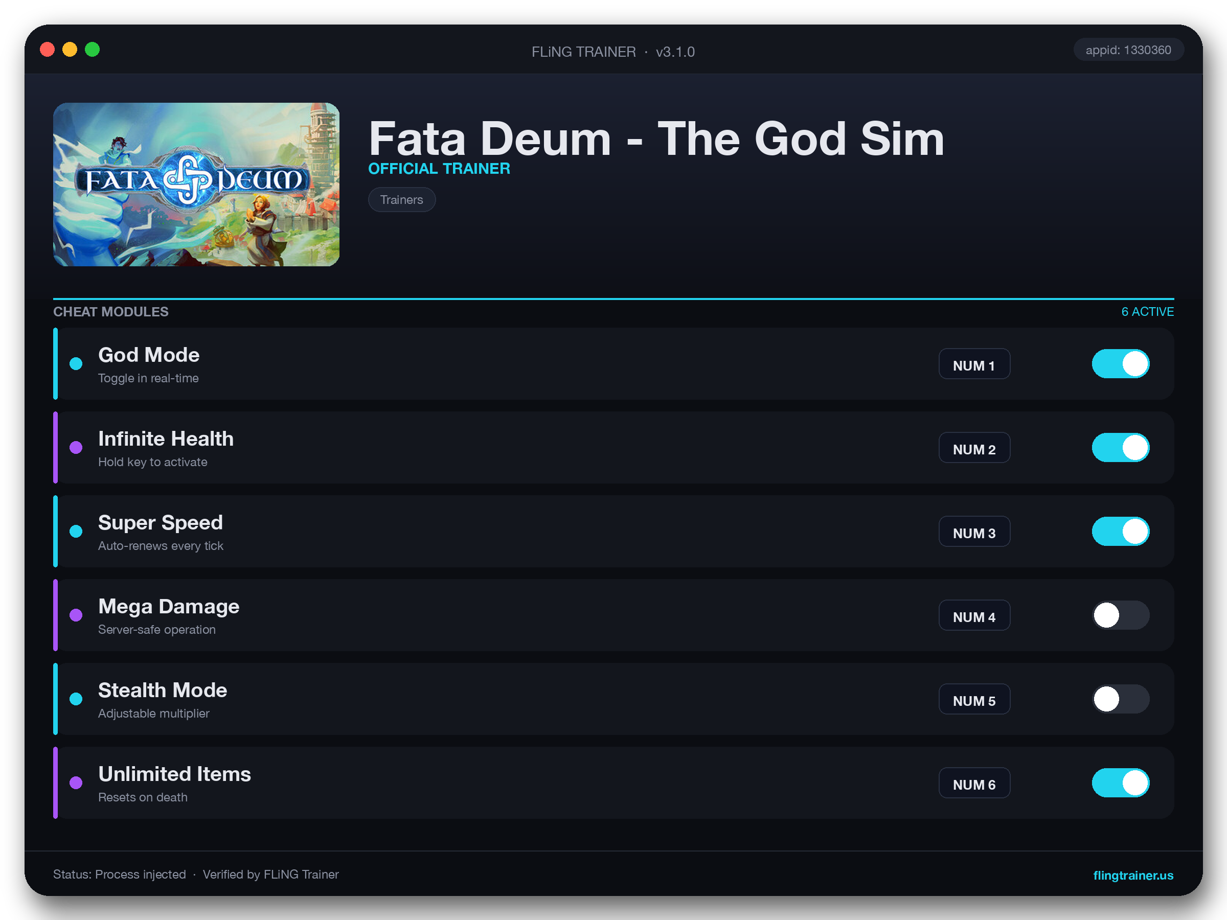 Fata Deum - The God Sim Trainer interface