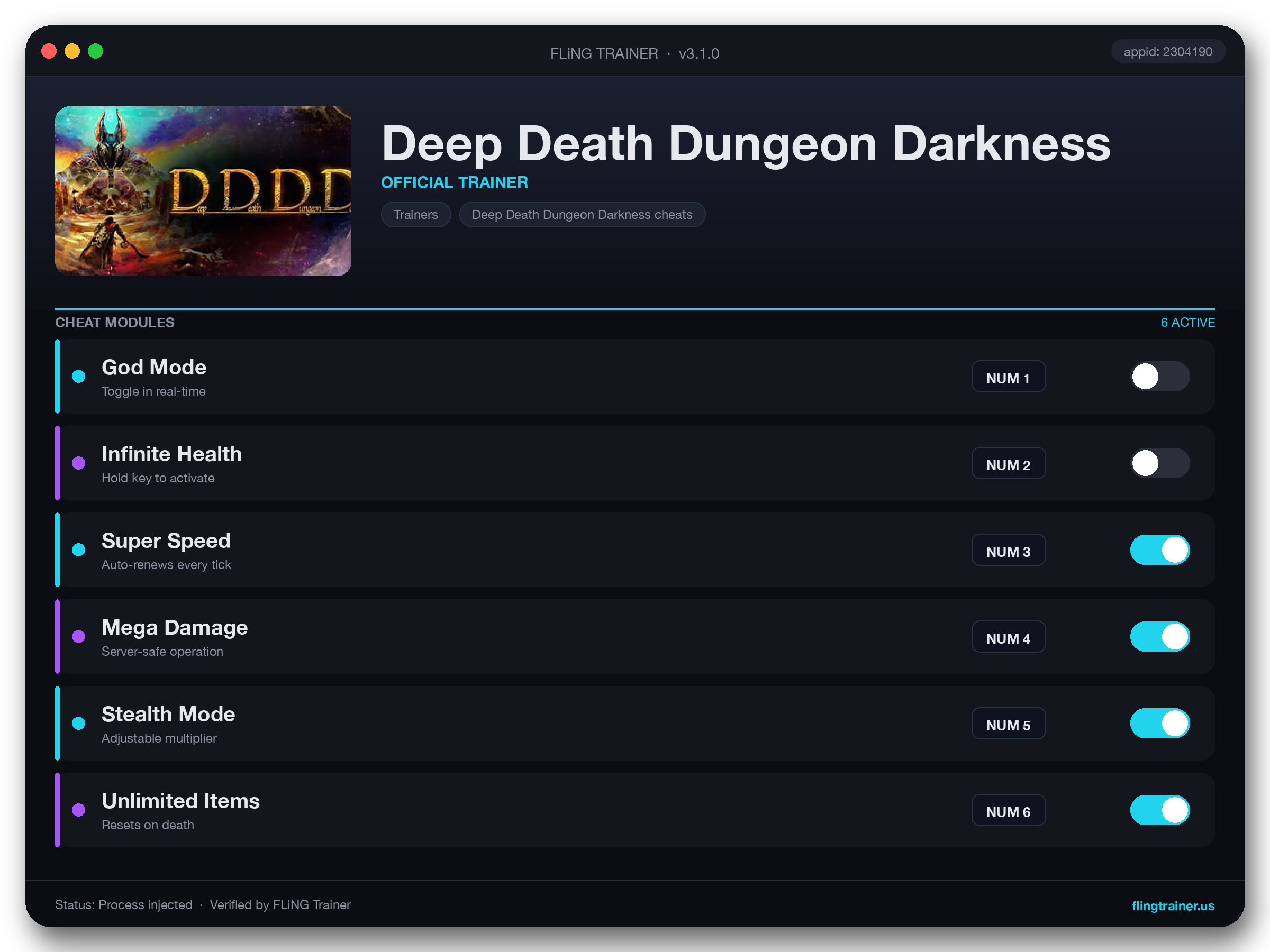 Deep Death Dungeon Darkness Trainer interface