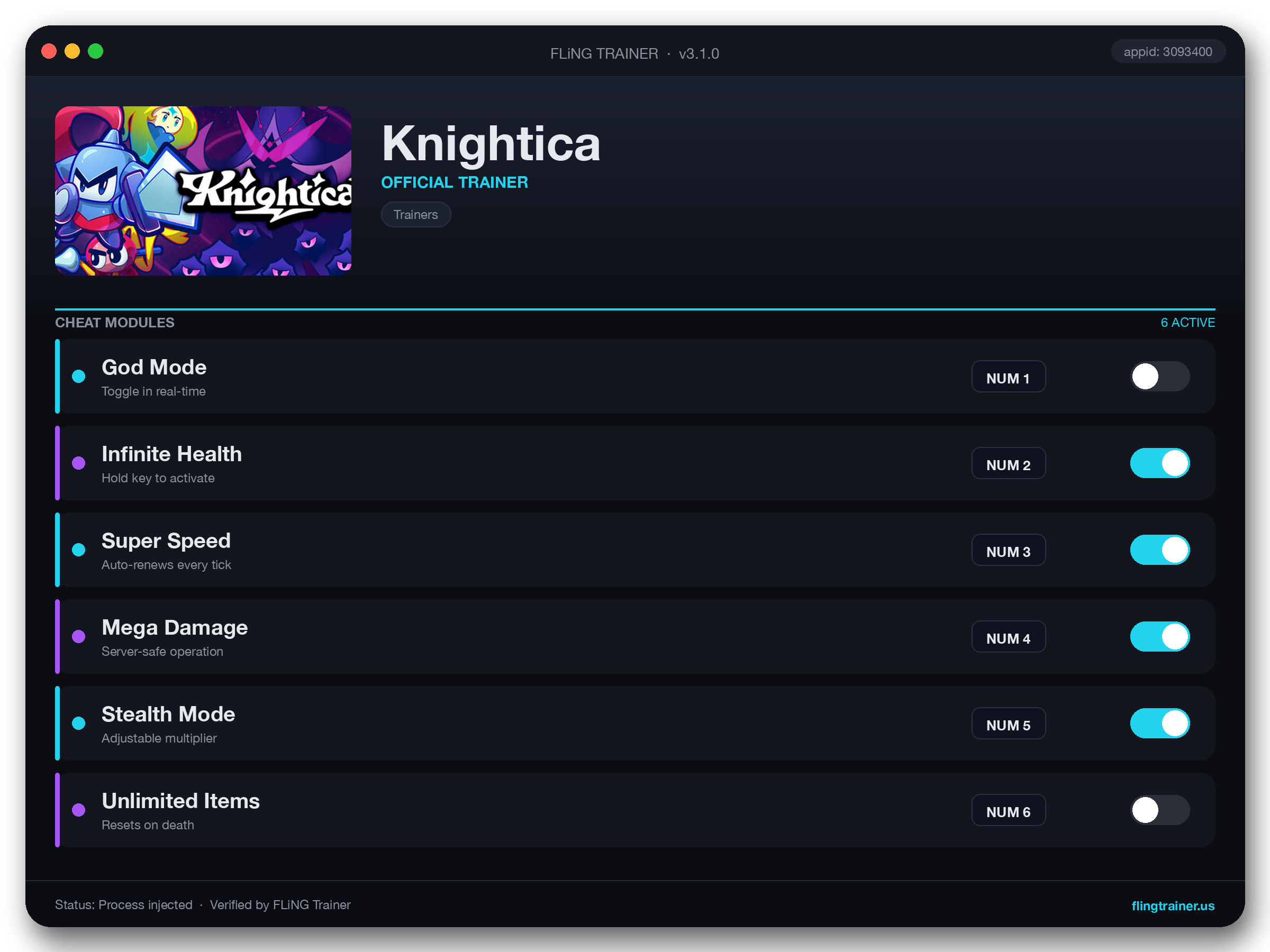 Knightica Trainer interface