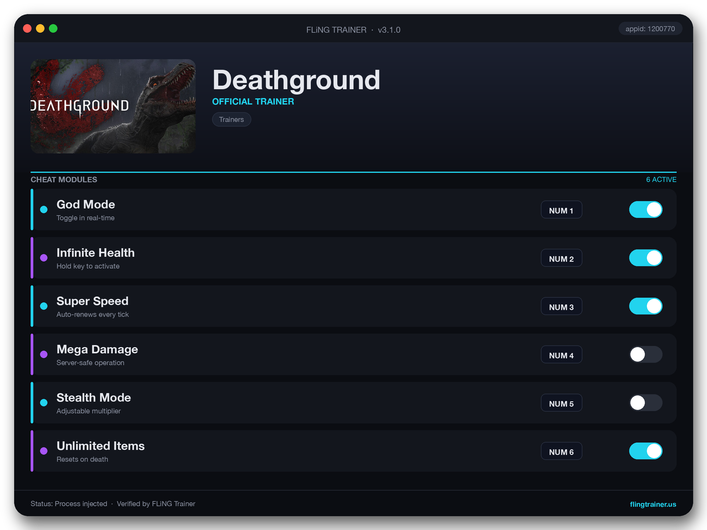 Deathground Trainer interface