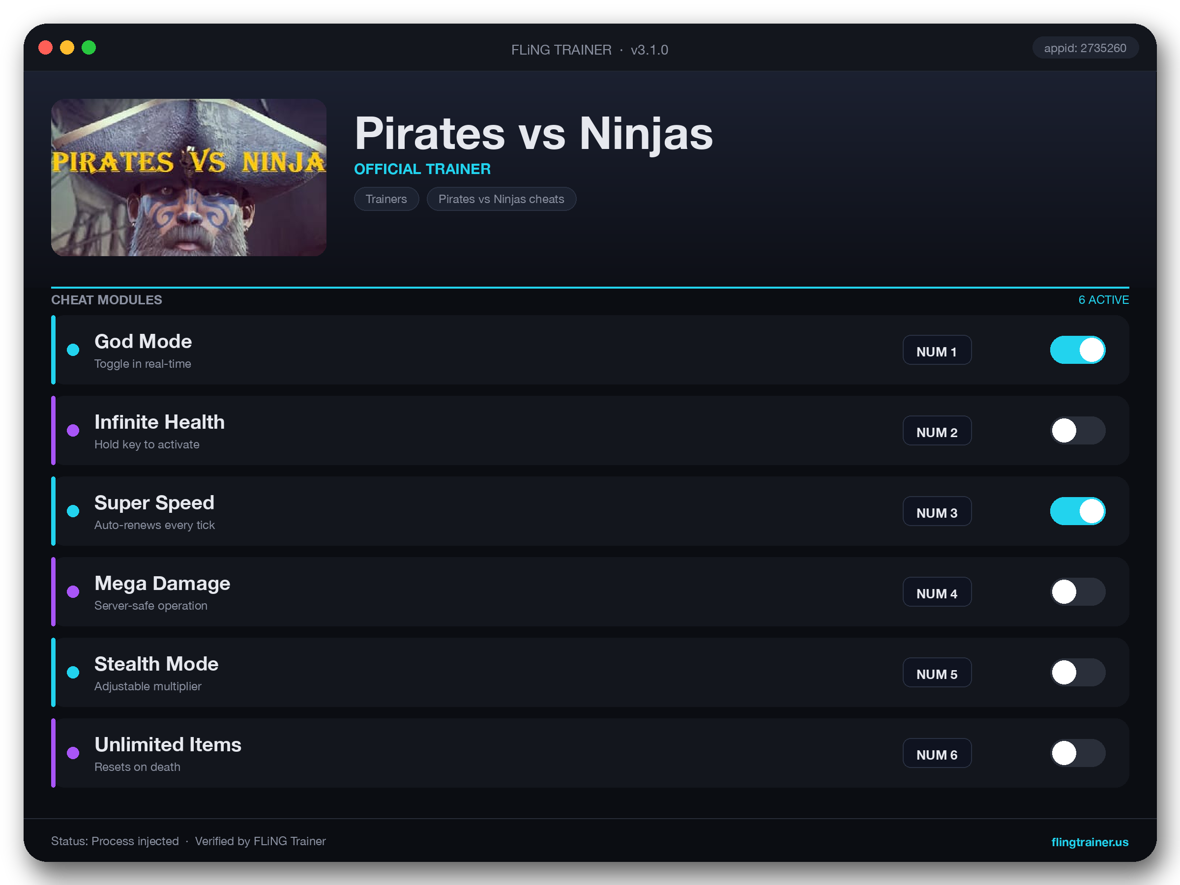 Pirates vs Ninjas Trainer interface