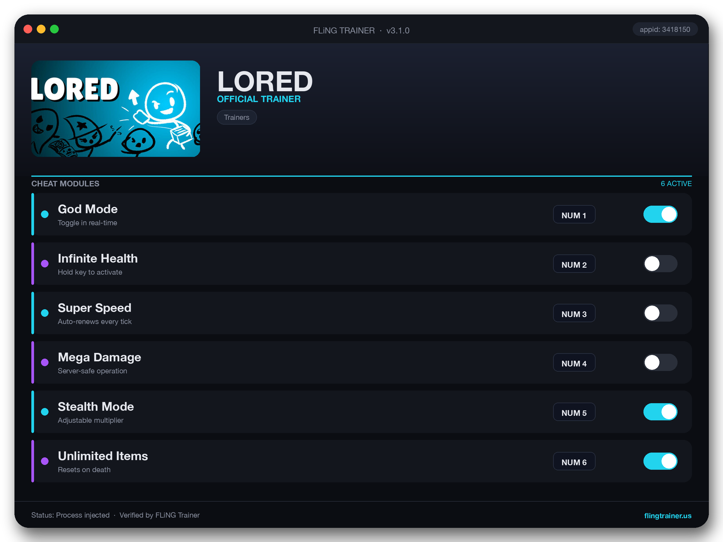 LORED Trainer interface