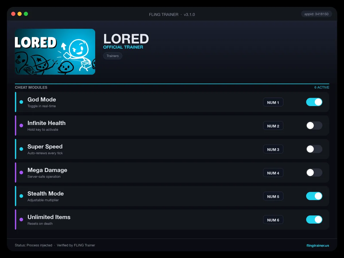 LORED Trainer interface