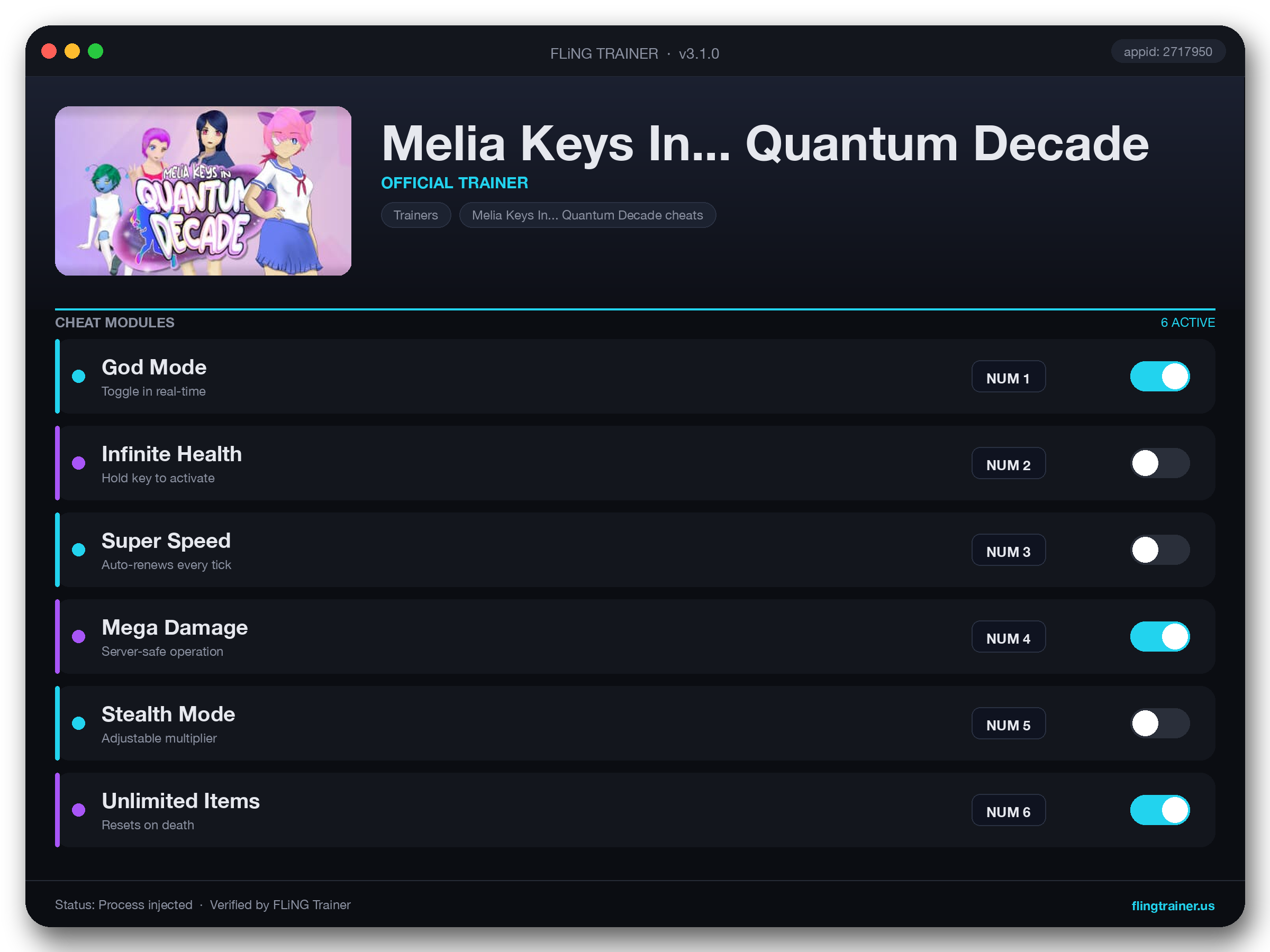 Melia Keys In... Quantum Decade Trainer interface