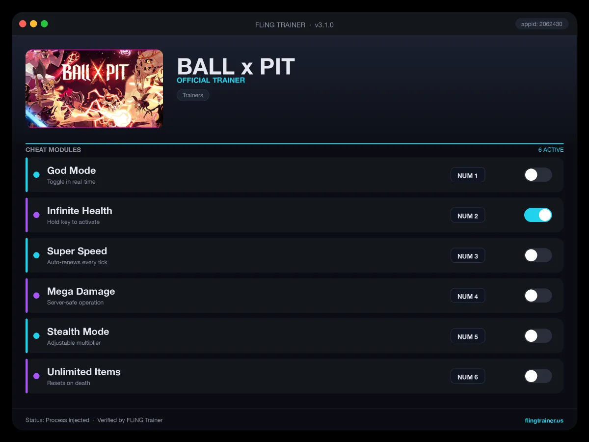 BALL x PIT Trainer interface