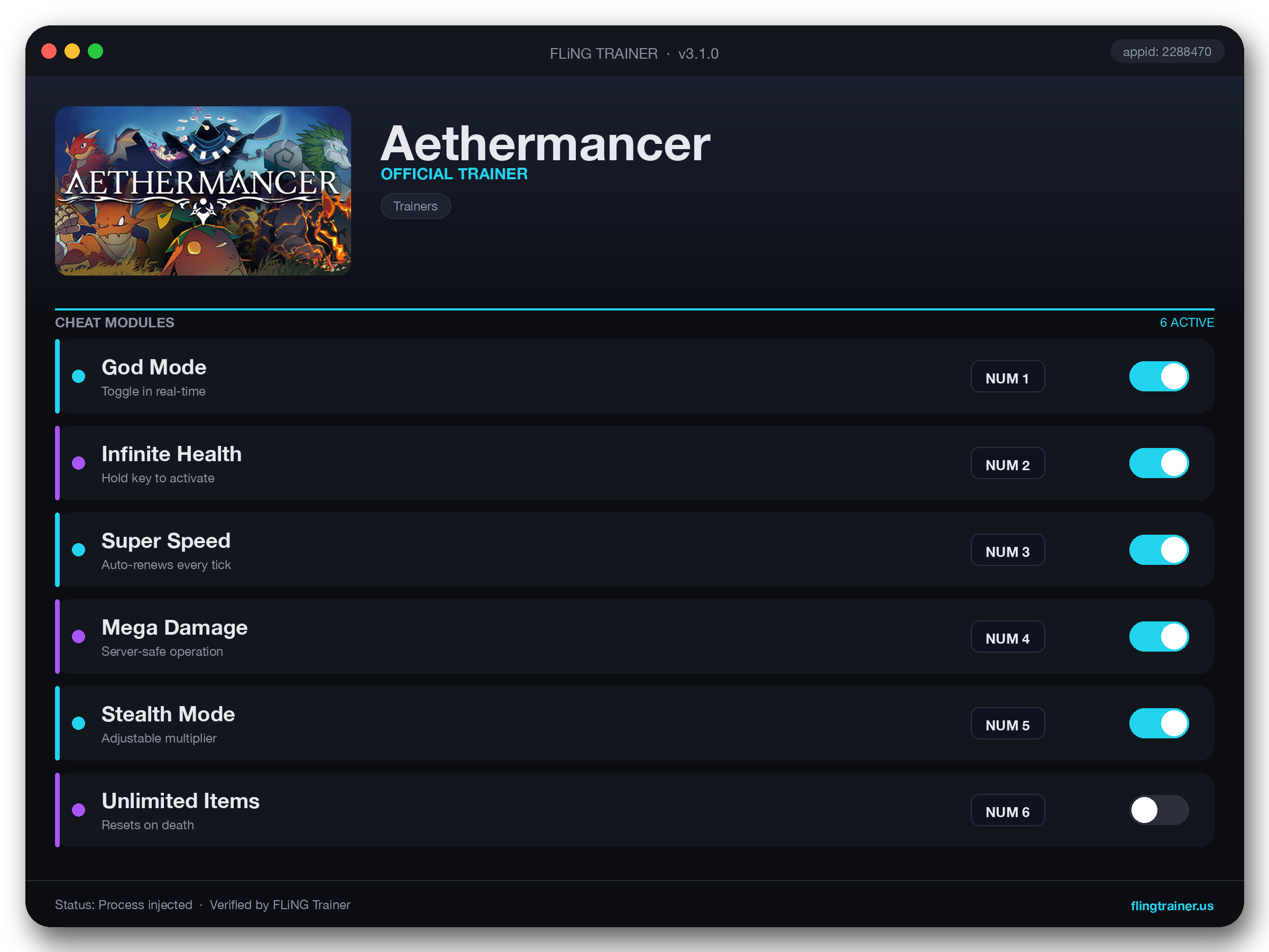 Aethermancer Trainer interface