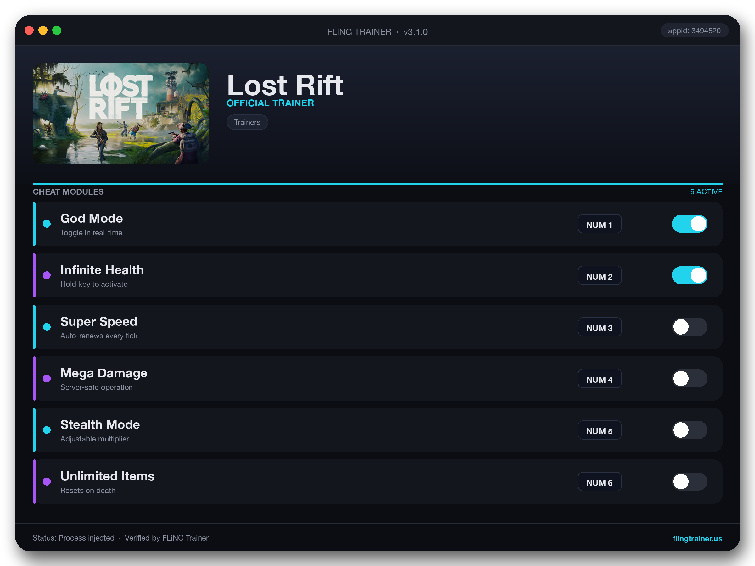Lost Rift Trainer interface