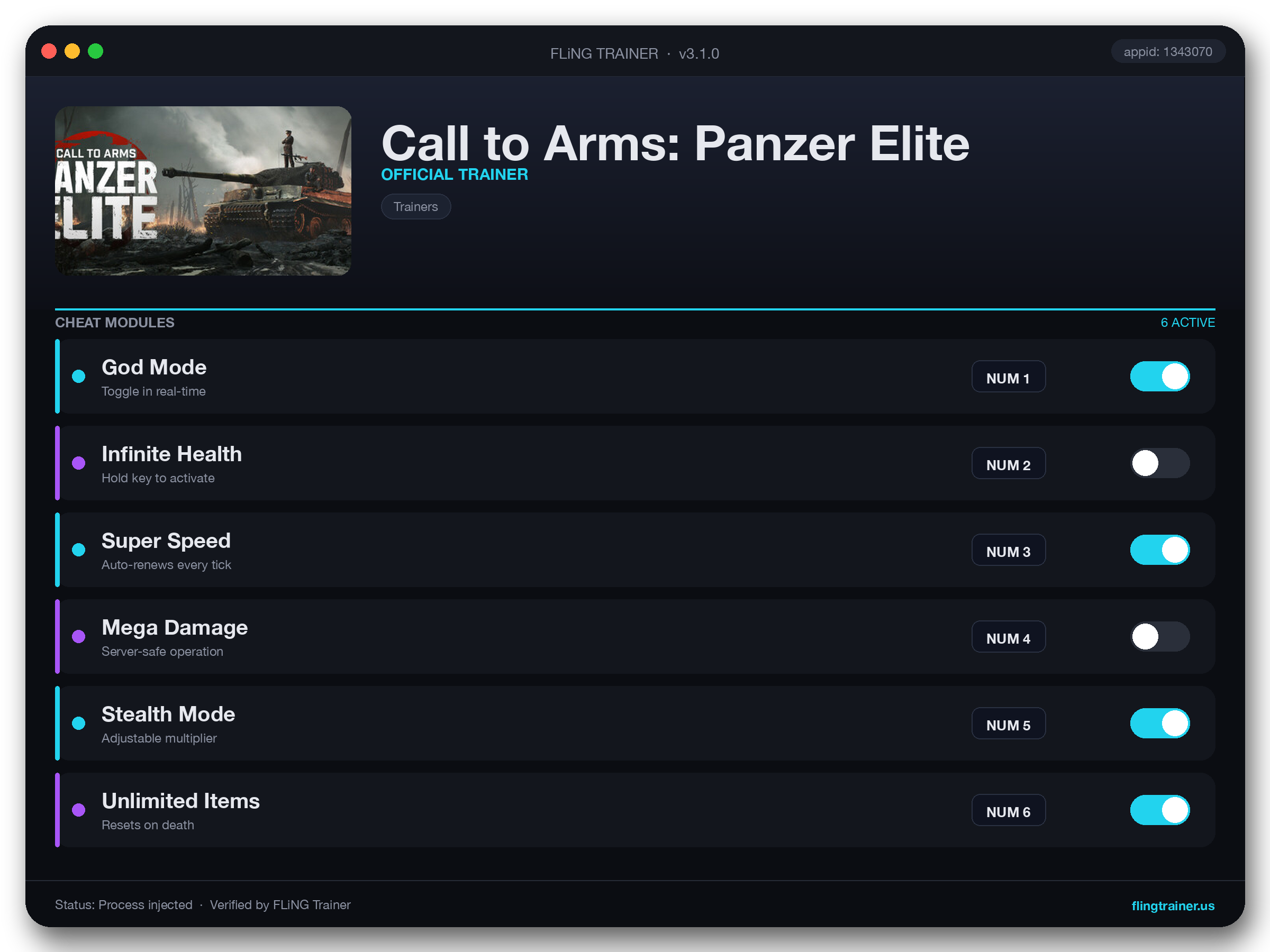 Call to Arms: Panzer Elite Trainer interface