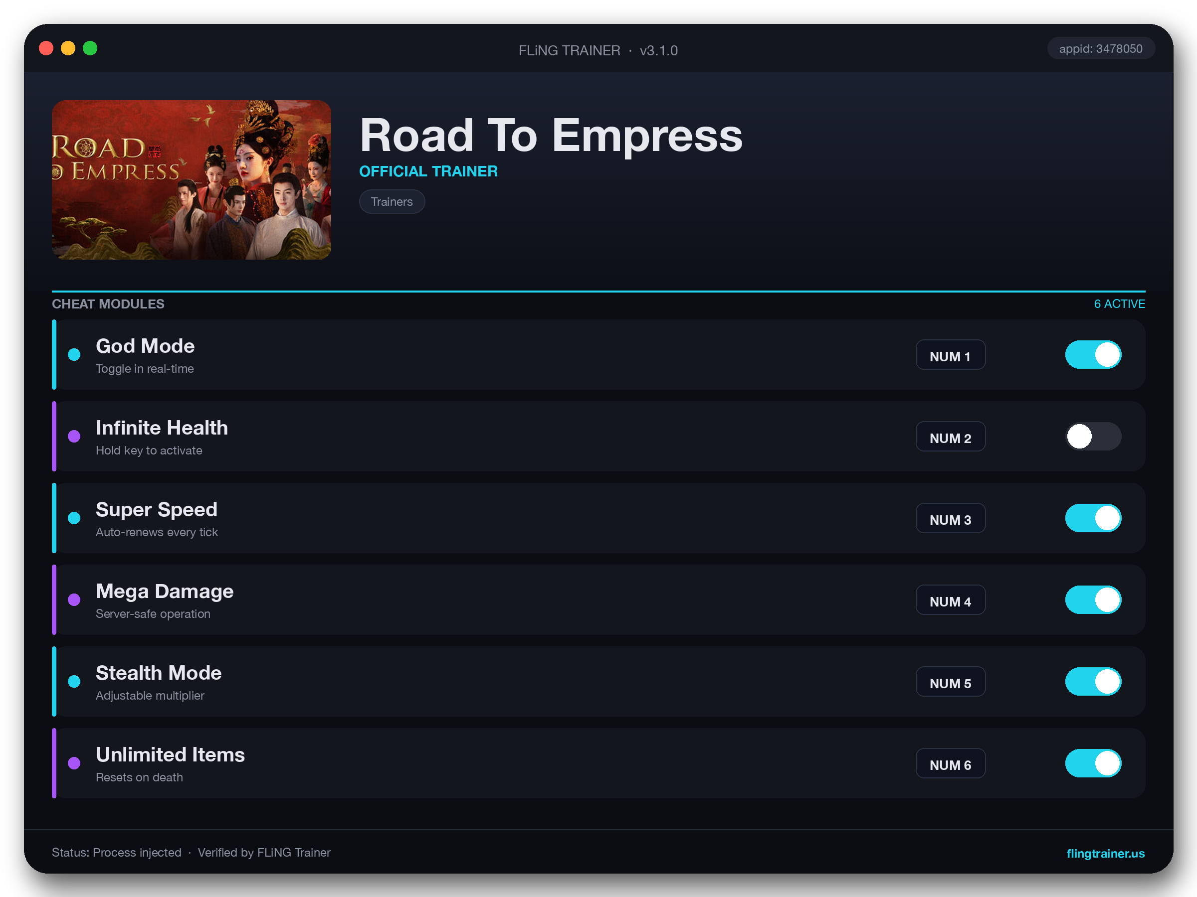 Road To Empress Trainer interface