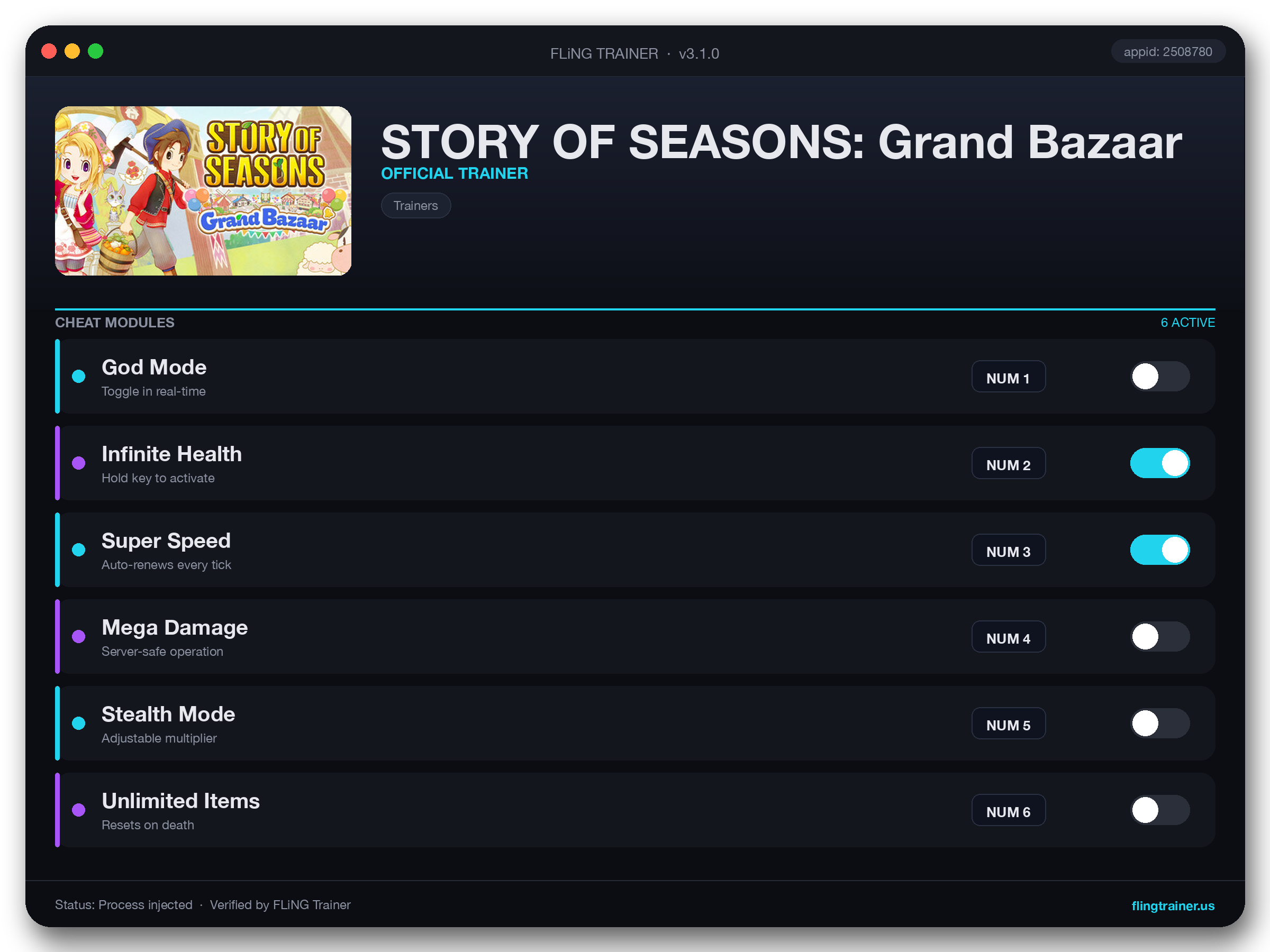STORY OF SEASONS: Grand Bazaar Trainer interface
