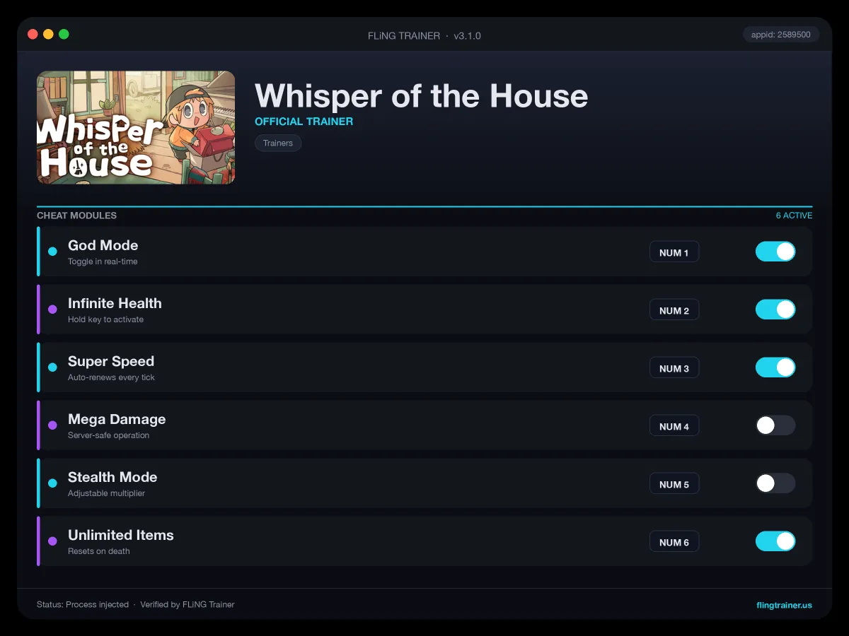 Whisper of the House Trainer interface