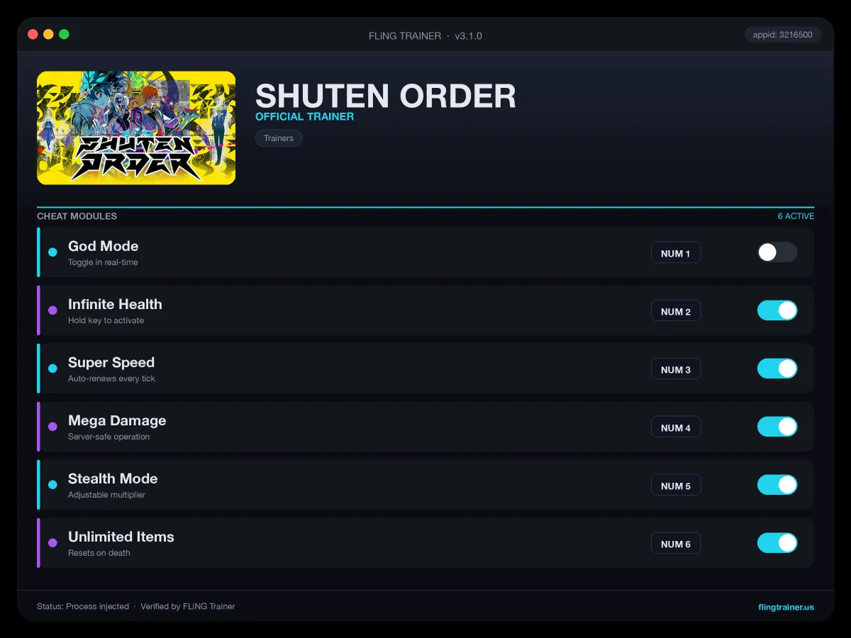 SHUTEN ORDER Trainer interface