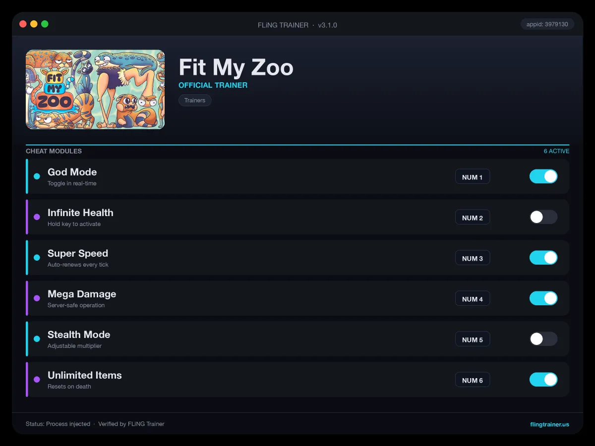 Fit My Zoo Trainer interface
