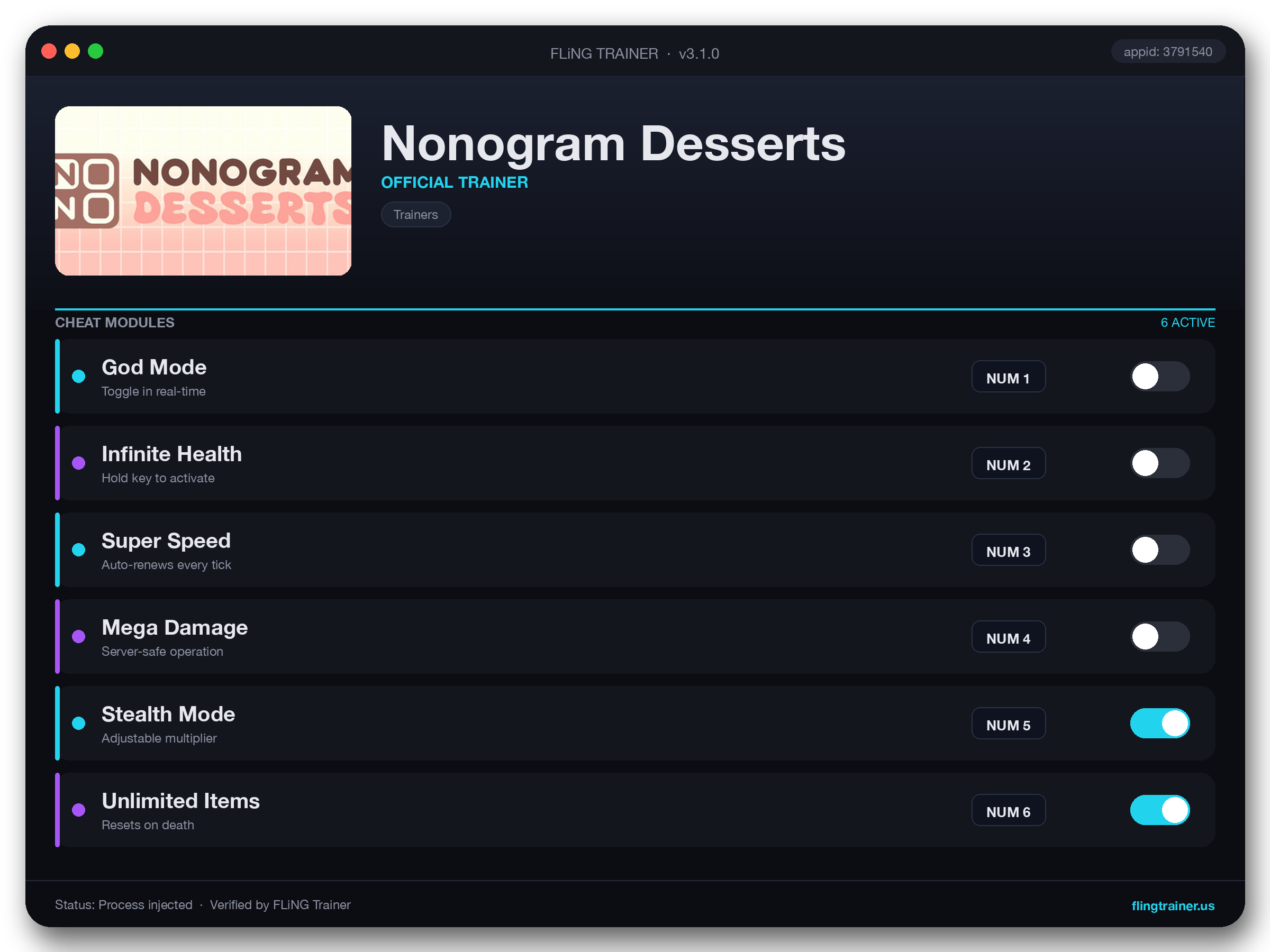 Nonogram Desserts Trainer interface