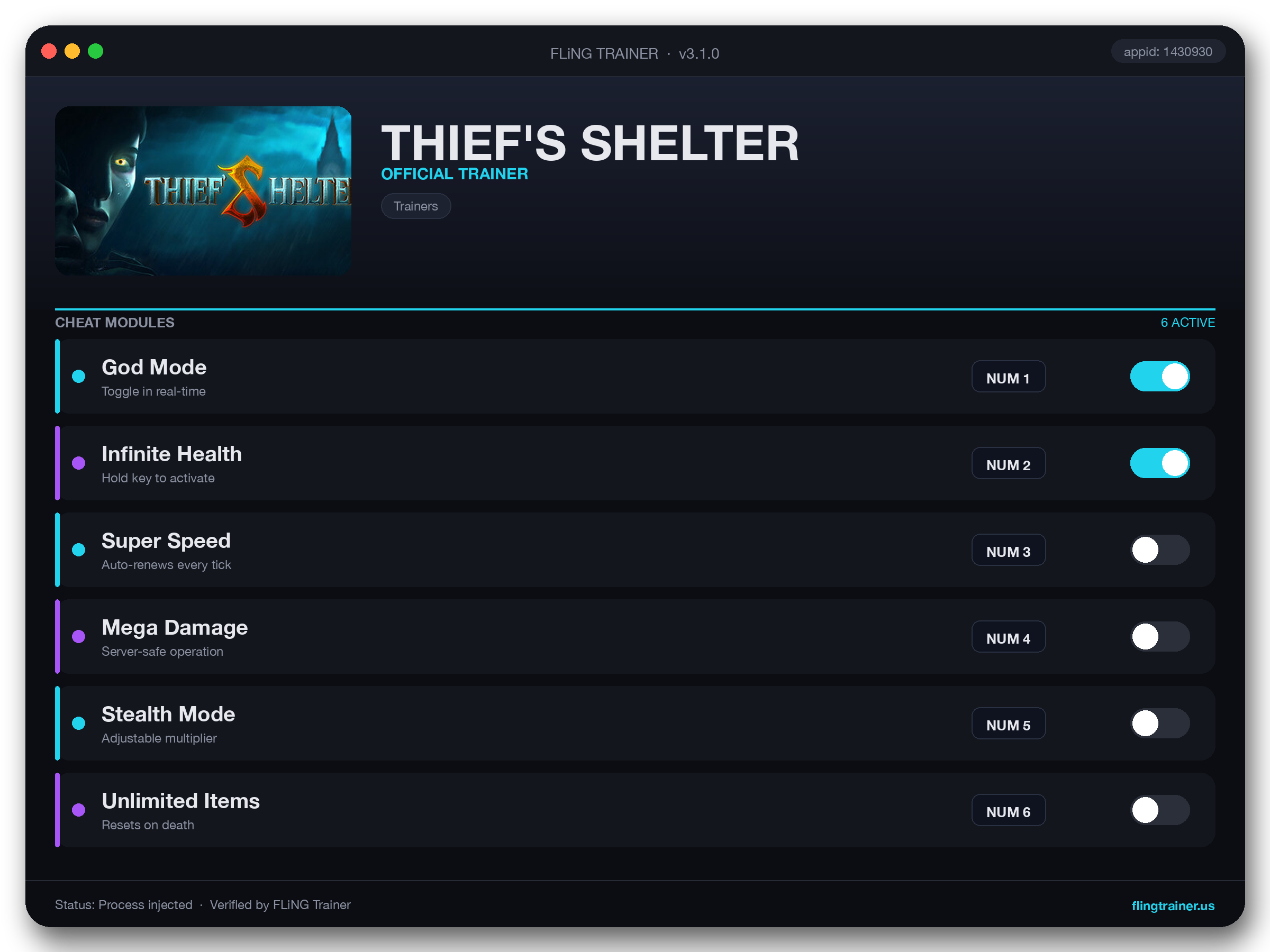 THIEF'S SHELTER Trainer interface