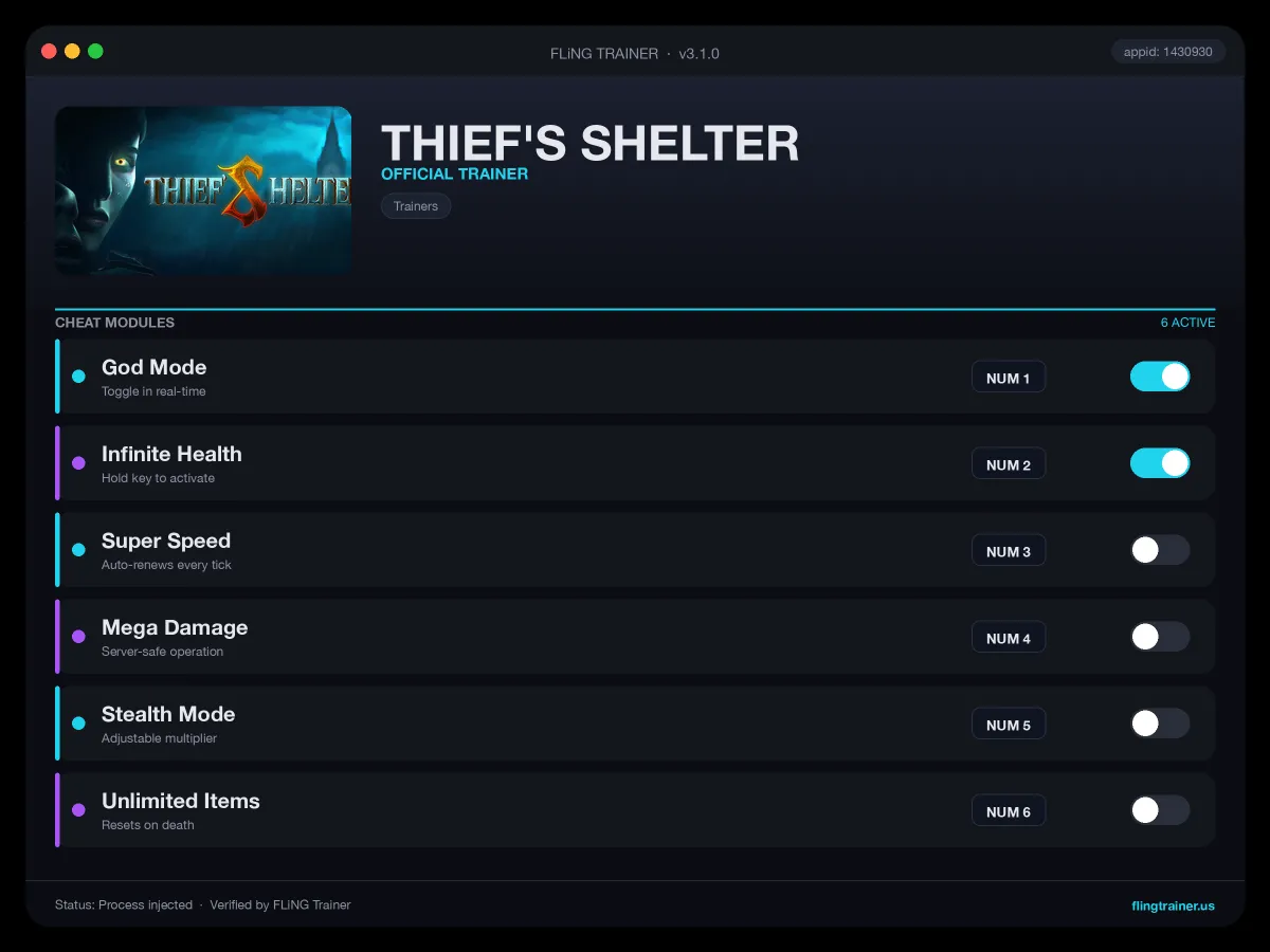 THIEF'S SHELTER Trainer interface