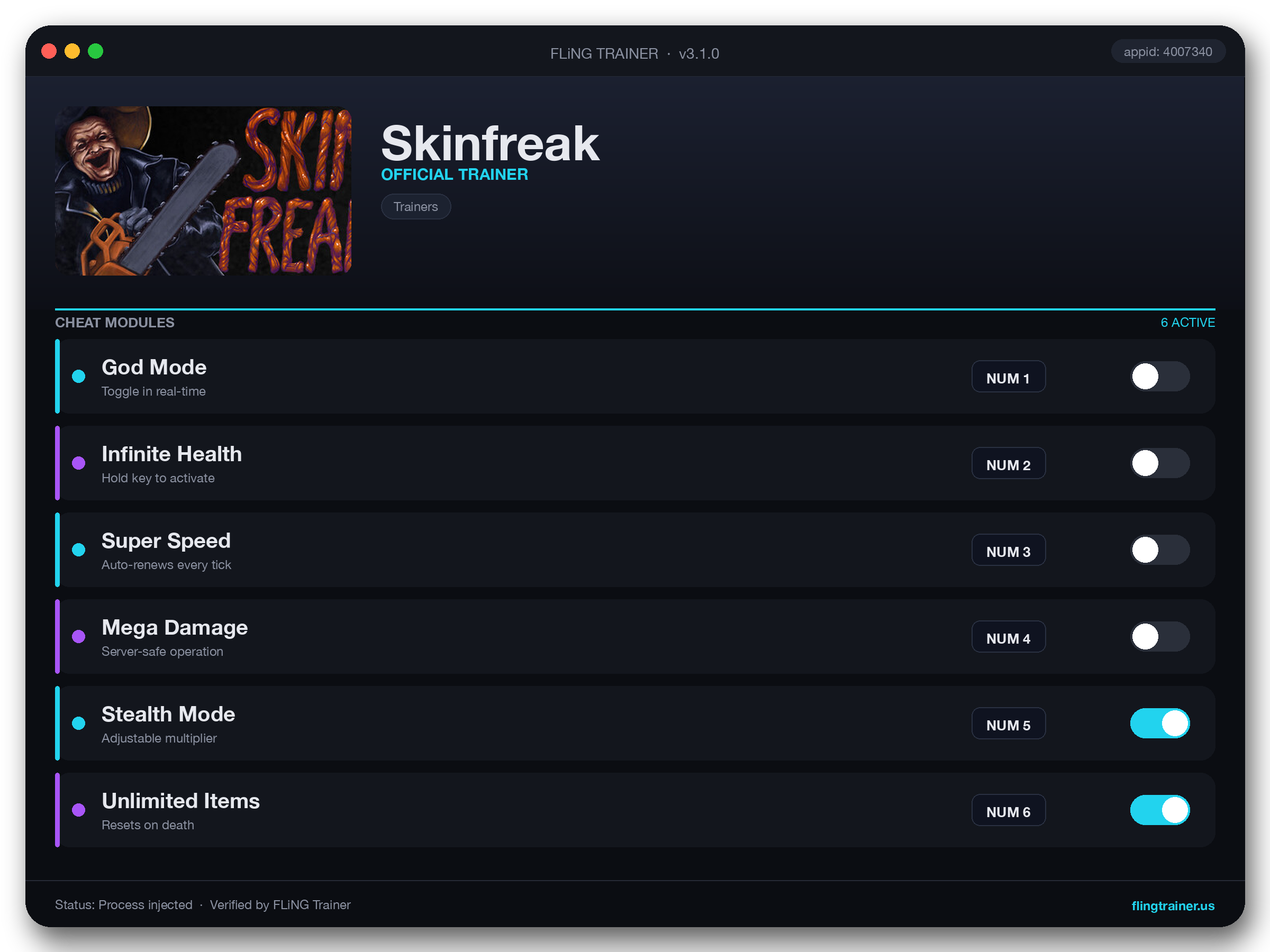 Skinfreak Trainer interface