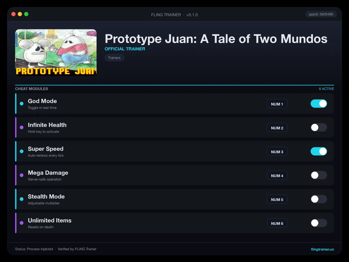 Prototype Juan: A Tale of Two Mundos Trainer interface