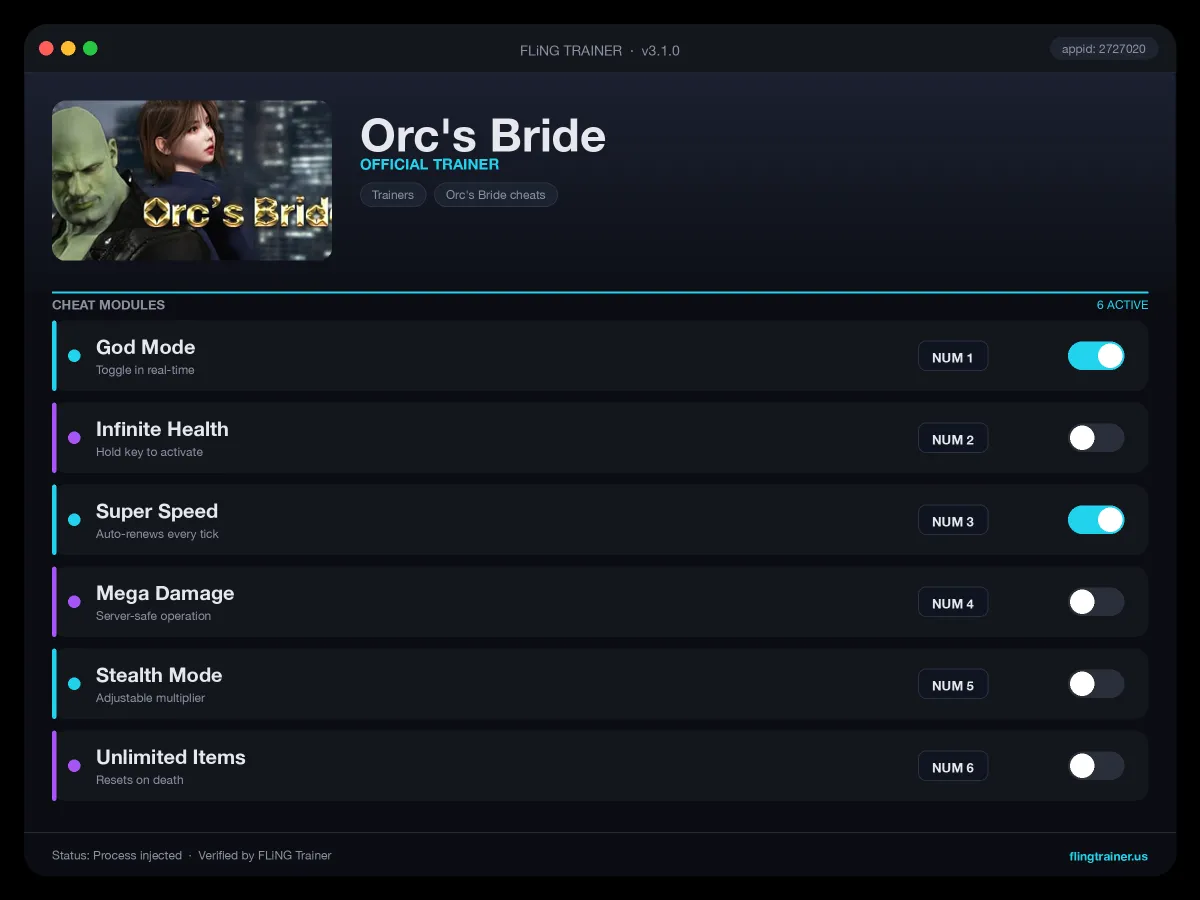 Orc's Bride Trainer interface
