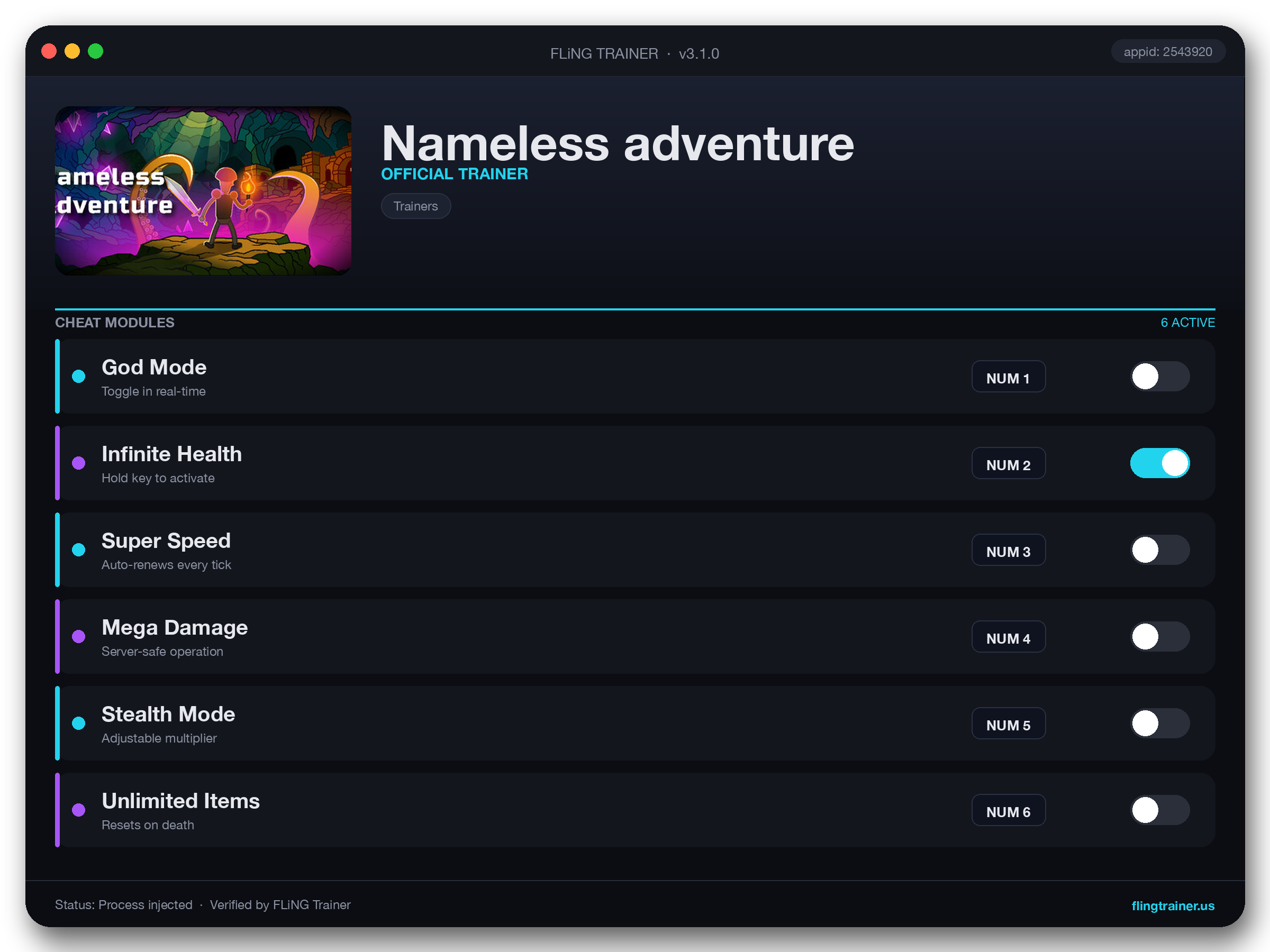 Nameless adventure Trainer interface