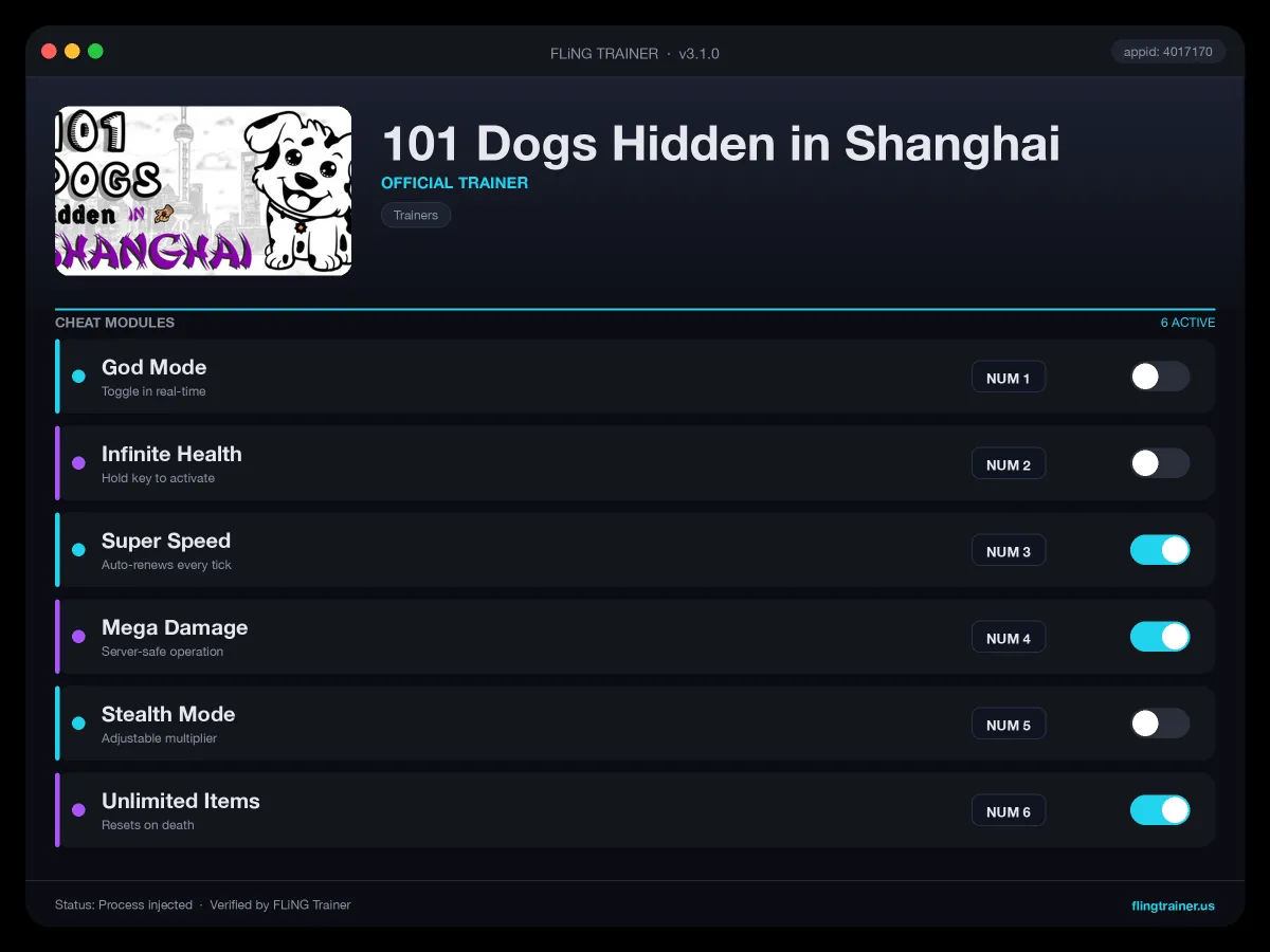 101 Dogs Hidden in Shanghai Trainer interface