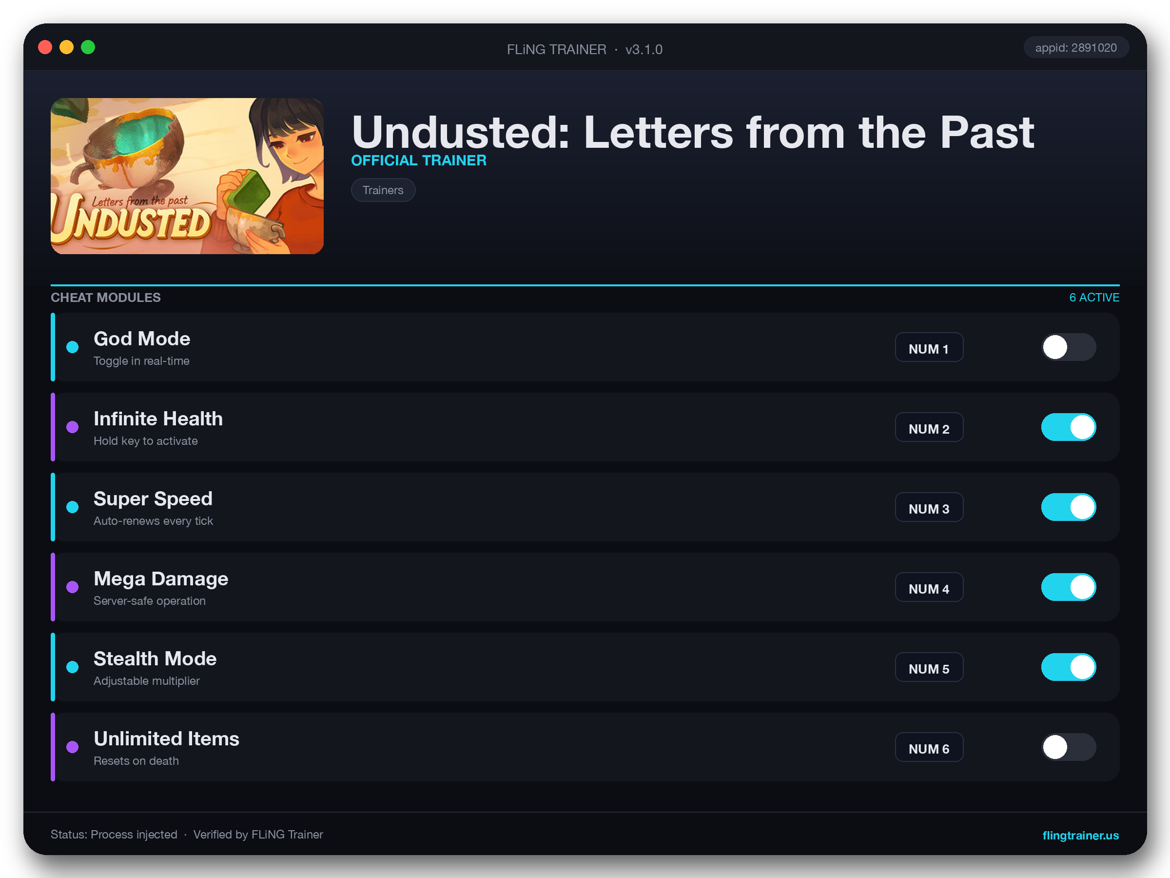Undusted: Letters from the Past Trainer interface