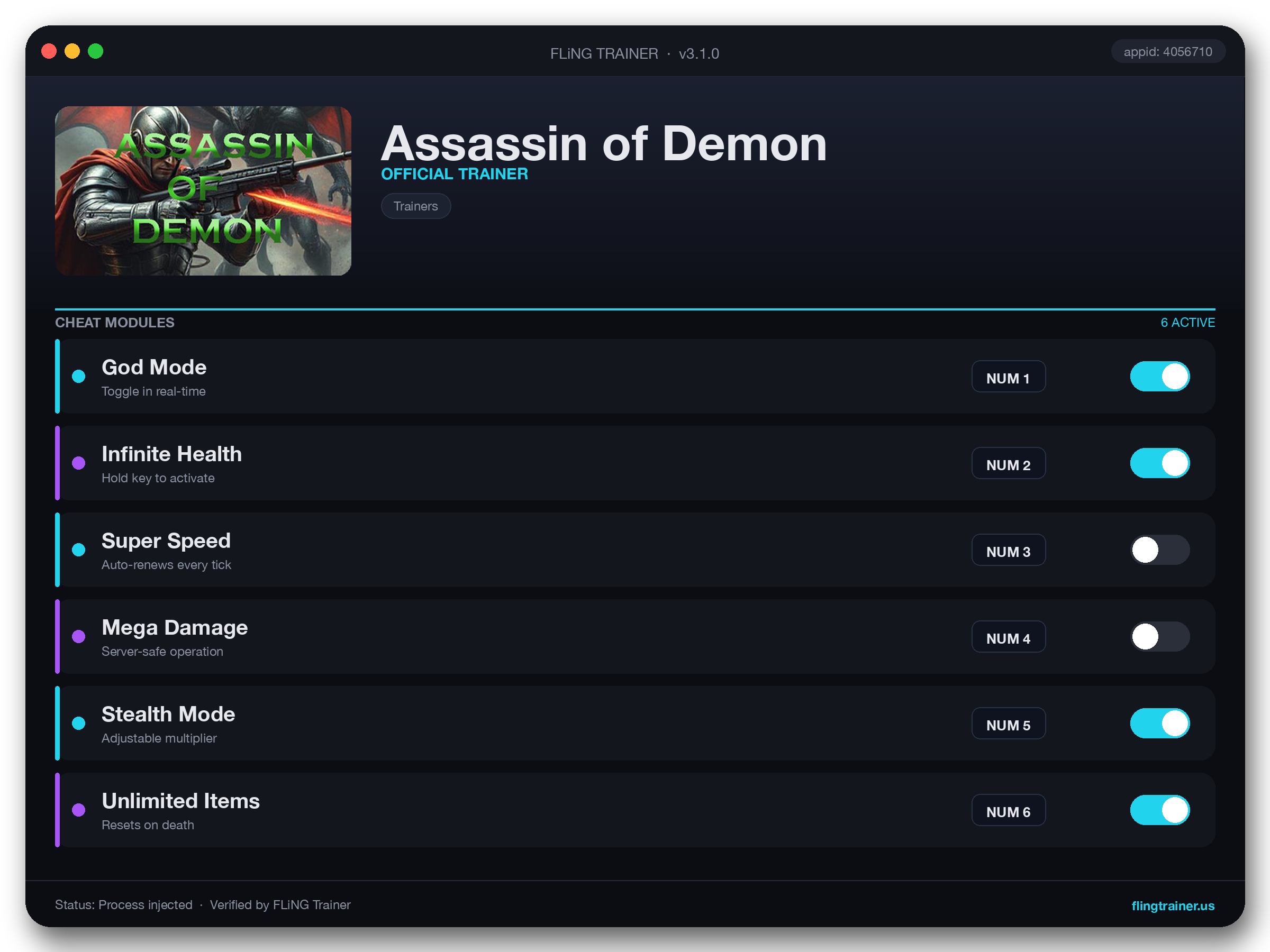 Assassin of Demon Trainer interface